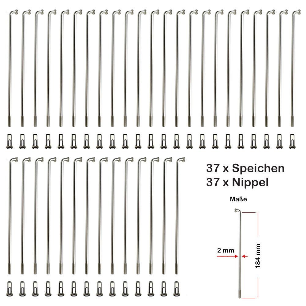 Büchel Fahrrad-Laufrad 37 Stück Speichen 184mm Spokes silber NIROSTA 2mm