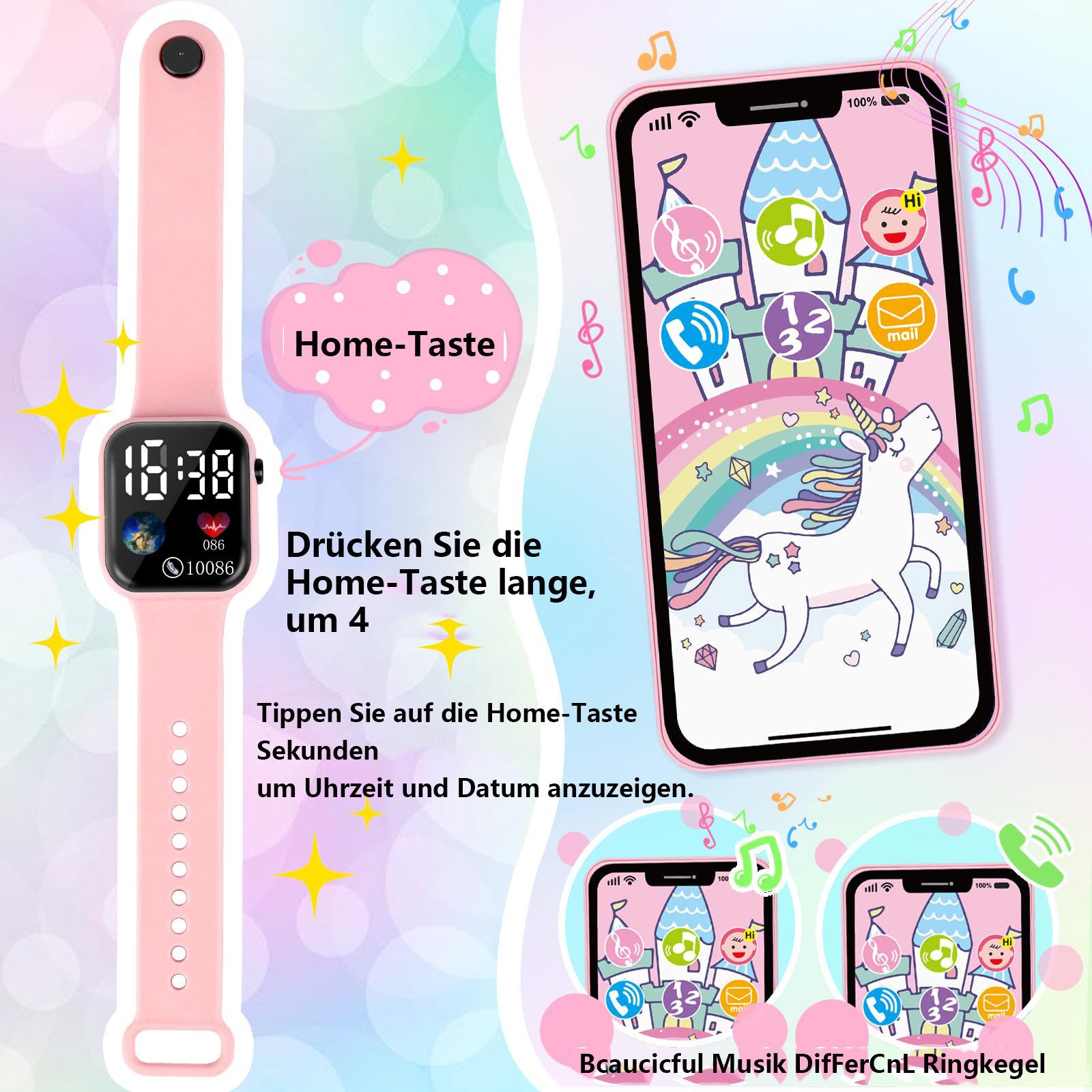 Zaewry Kreativset Make-up-Spielzeug,32-teilige Kleinkind, Kinder-Make-up-Set, Spielzeug-Geldbörse für Mädchen: Handtasche, Handy, Uhr, Schal