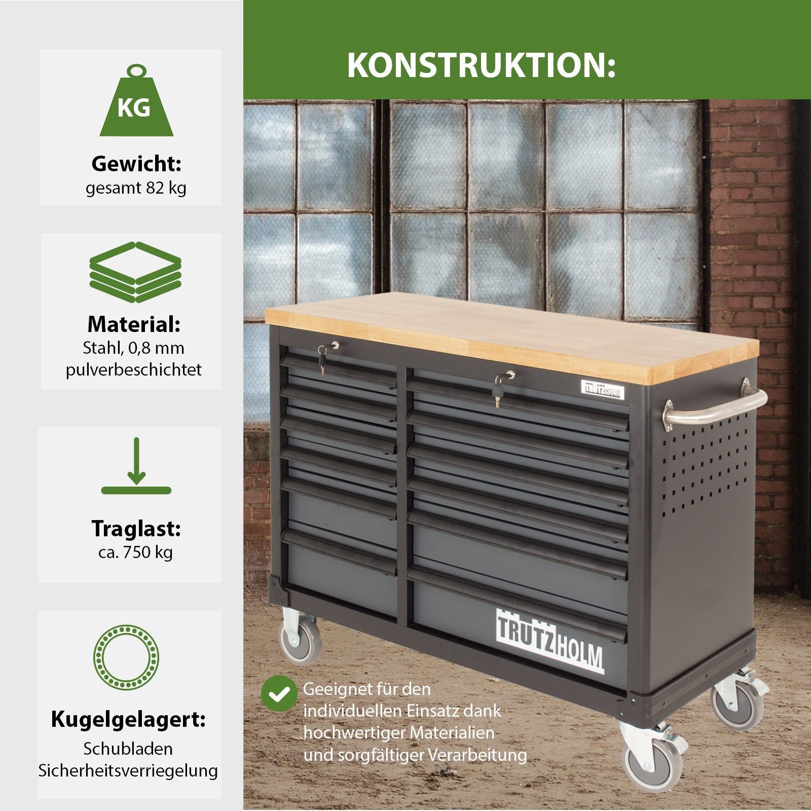 TRUTZHOLM Werkstattwagen Werkstattwagen DELUXE 12 Schubladen günstig online kaufen
