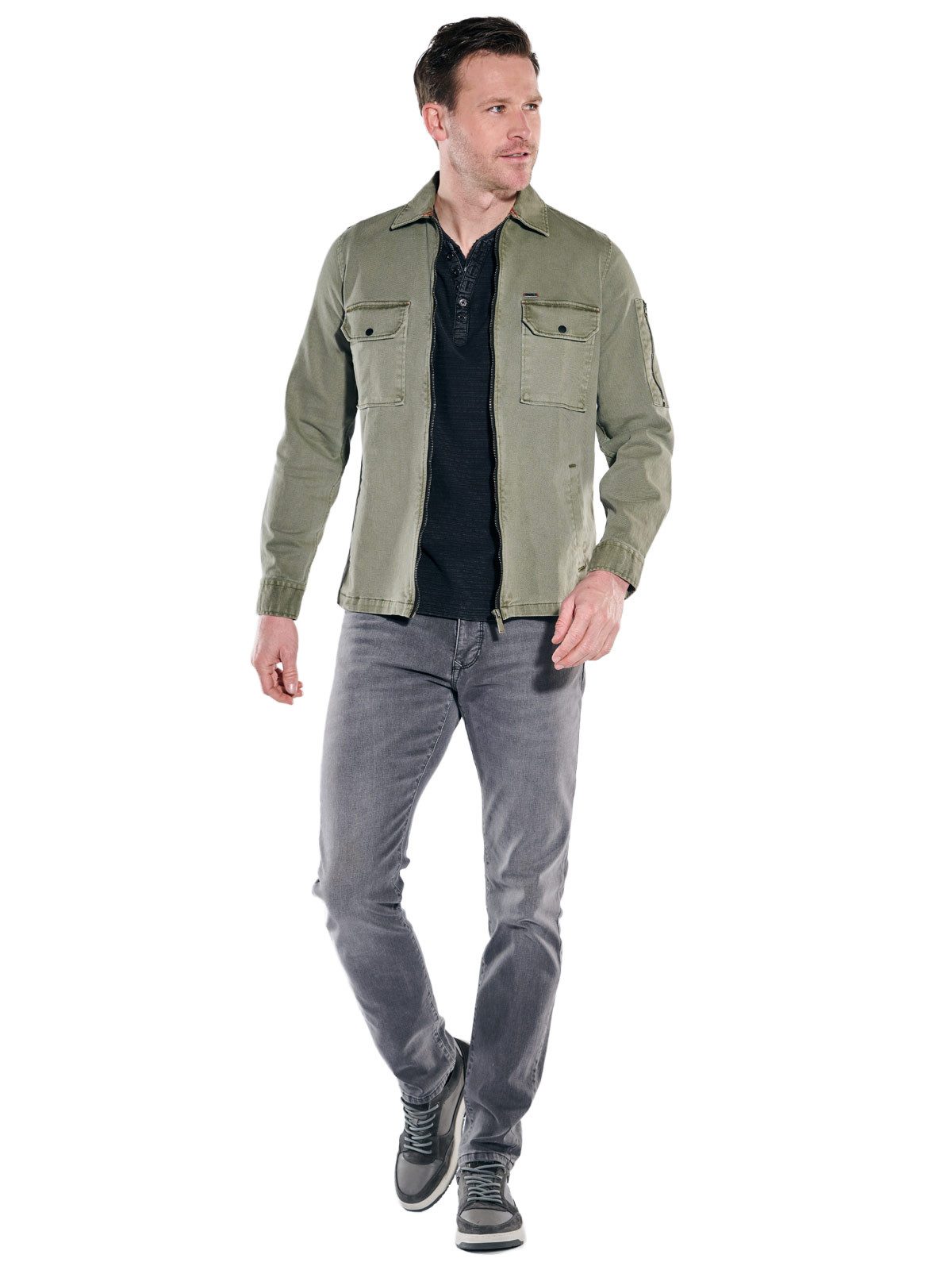 Engbers Langarmhemd Herren Overshirt aus kernigem Twill, Khaki