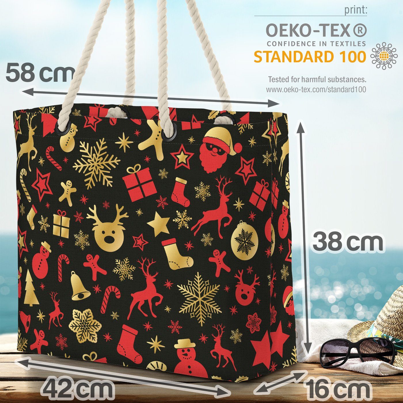 Nikolaus Strandtasche Süßwaren Dekoration VOID Bag Sterne Deko Rentier Beach (1-tlg), G Winter Weihnachten