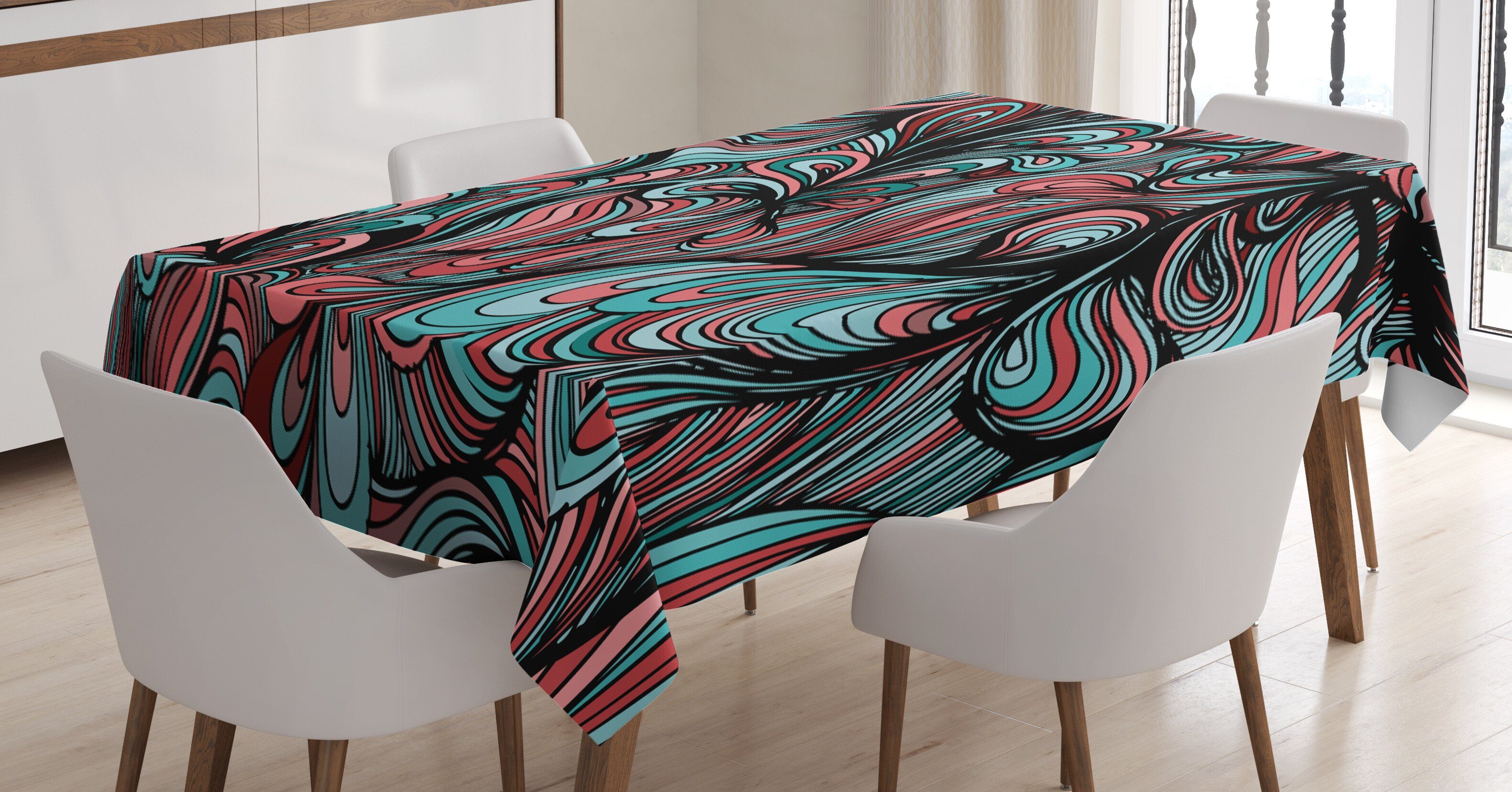 Abakuhaus Tischdecke Farbfest Waschbar Für den Außen Bereich geeignet Klare Farben, Kunst Formen mit Dim Farben | Tischdecken