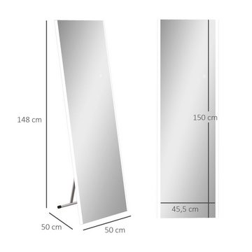 HOMCOM Standspiegel 150 x 50 x 2,9 cm Wandspiegel, Ganzkörperspiegel, Touch-Schlater (Garderobenspiegel, 1-St., Ankleidespiegel), für Wohnzimmer, Flur, Weiß