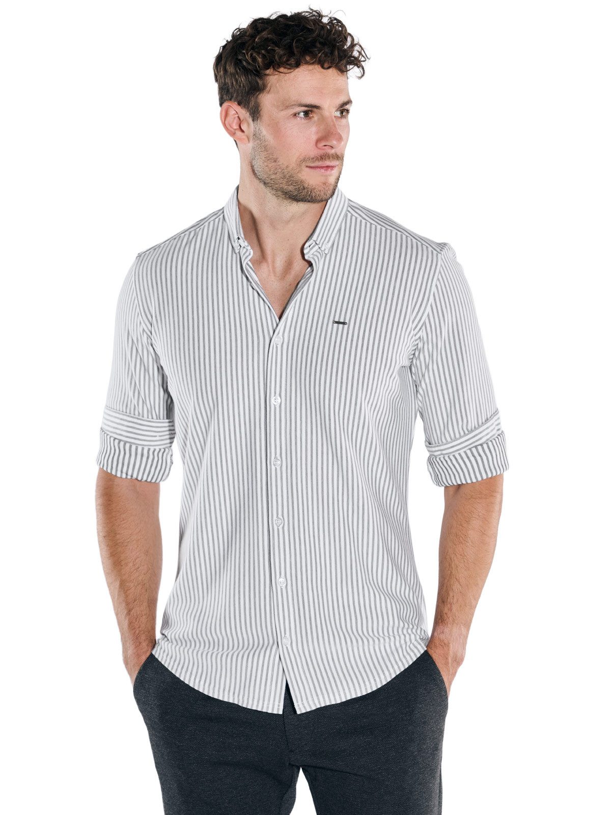 emilio adani Langarmhemd emilio adani Herren Langarm-Hemd gestreift, Reinweiss