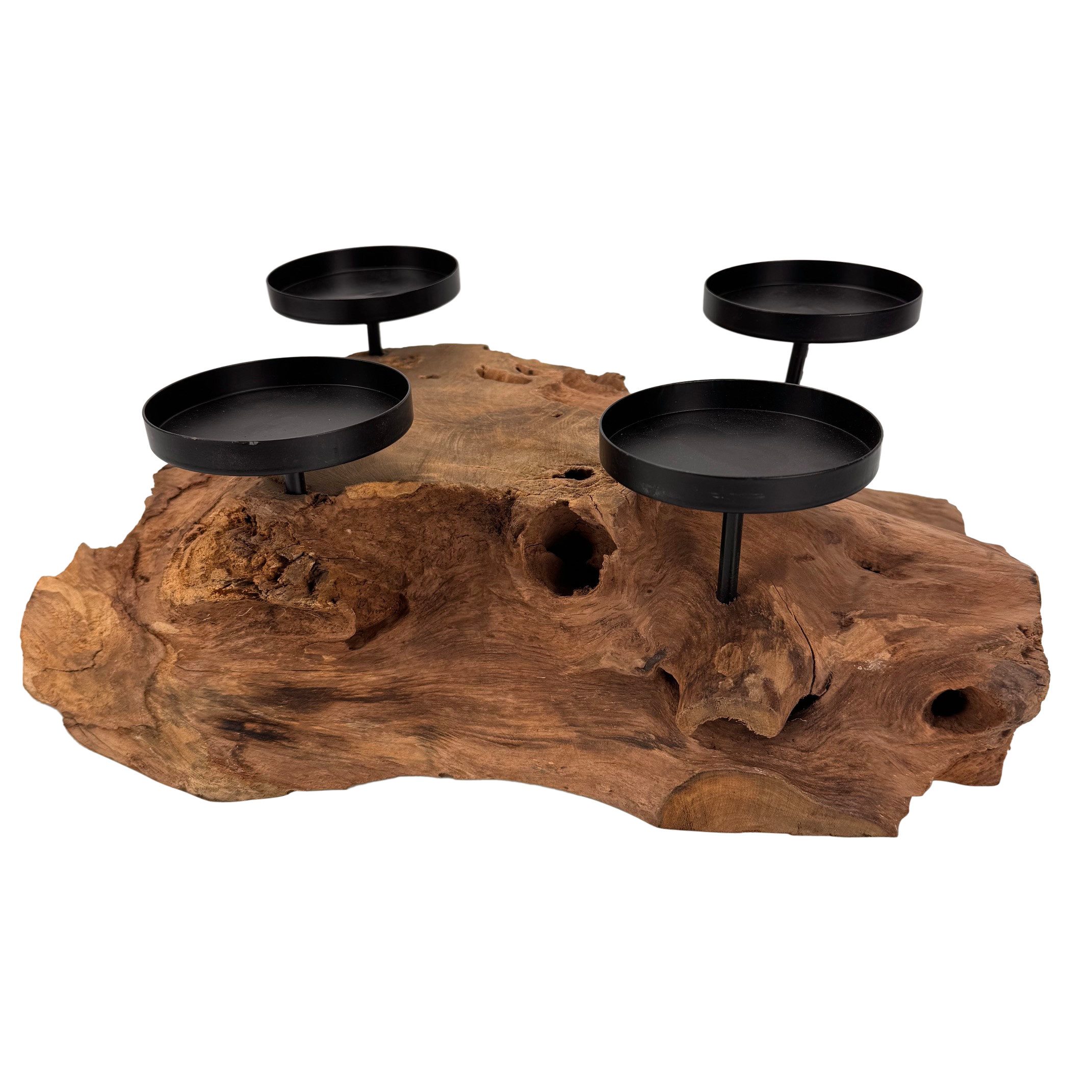 Online-Fuchs Adventskranz aus Wurzelholz mit schwarzen Stumpen Kerzenhaltern - Weihnachstdeko, natürliche Gemütlichkeit und rustikaler Charme - 38 cm groß
