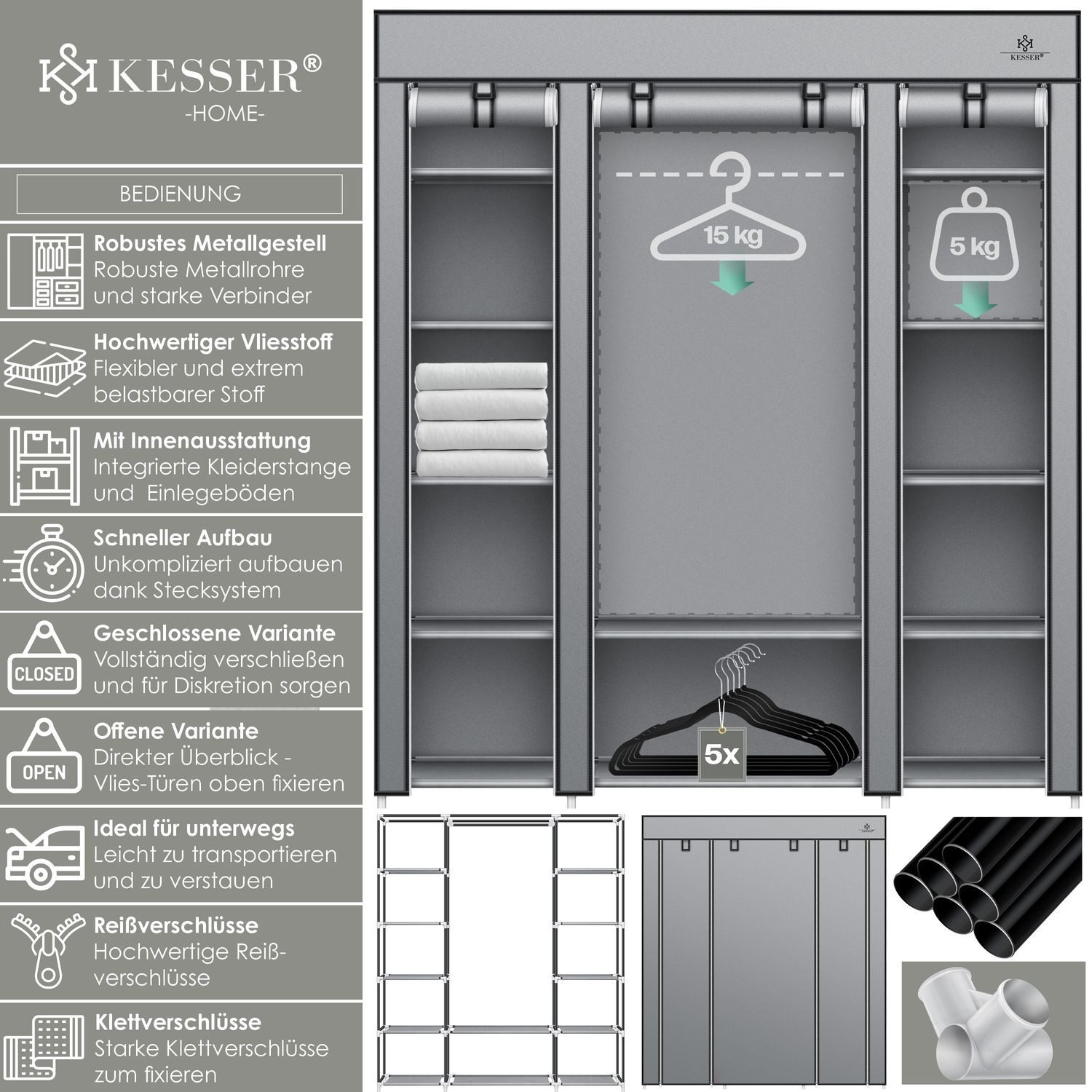 KESSER Kleiderschrank Stoffschrank Stabil mit Kleiderstange günstig online kaufen