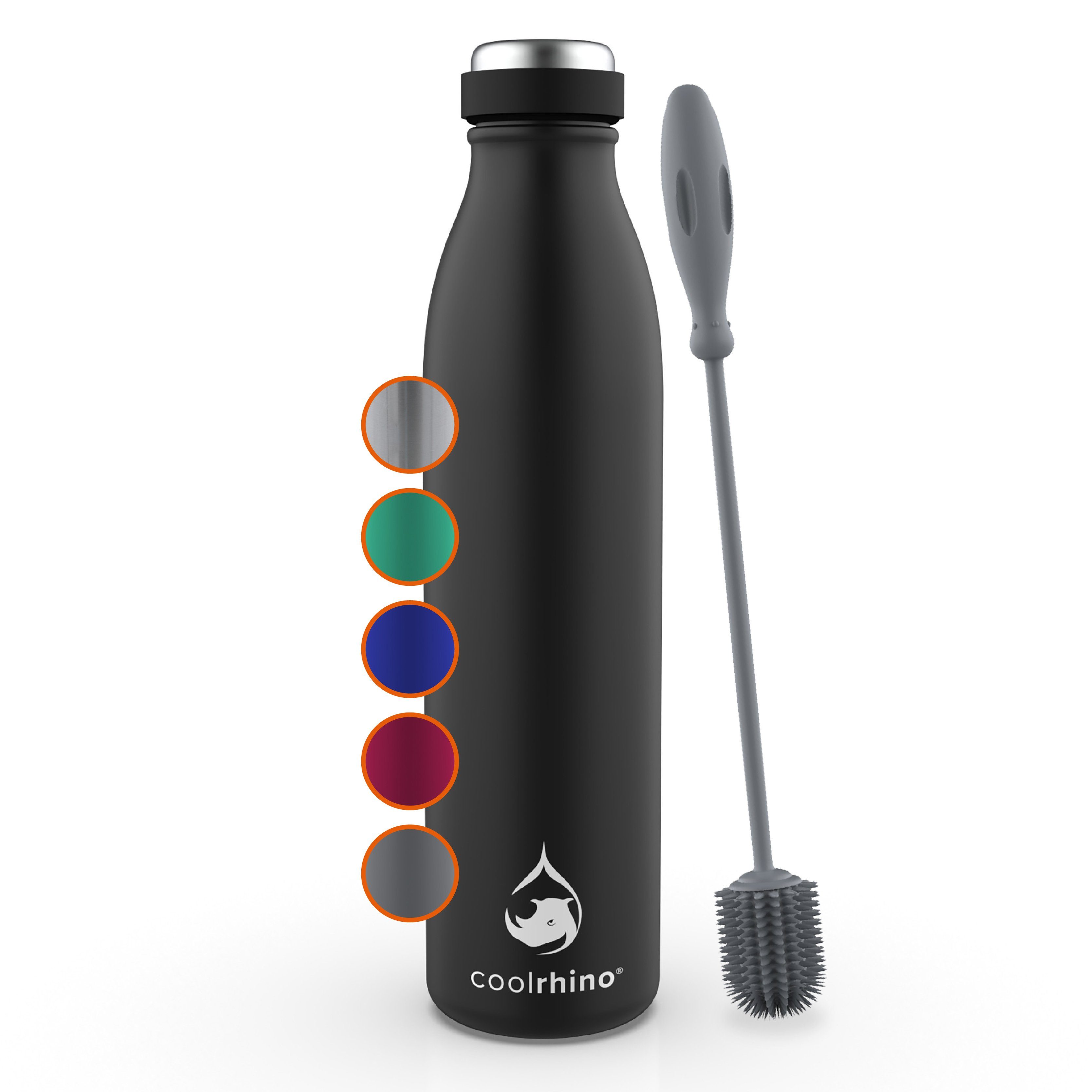 coolrhino Isolierflasche rhinoTherm2 Edelstahl Trinkflasche 500 ml / 1 liter, Thermosflasche BPA frei mit Reinigungsbürste, Spülmaschinenfest