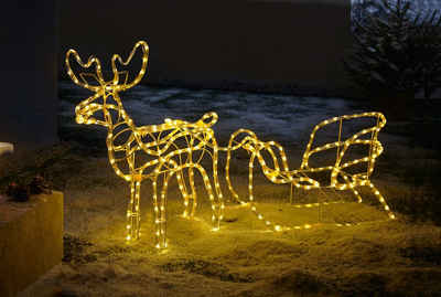 Dekoleidenschaft LED-Dekofigur "Rentier mit Schlitten" 177 cm lang, Weihnachtsbeleuchtung für Draußen, Weihnachtsdeko mit Lichterkette, 336 LEDs, Gartendeko