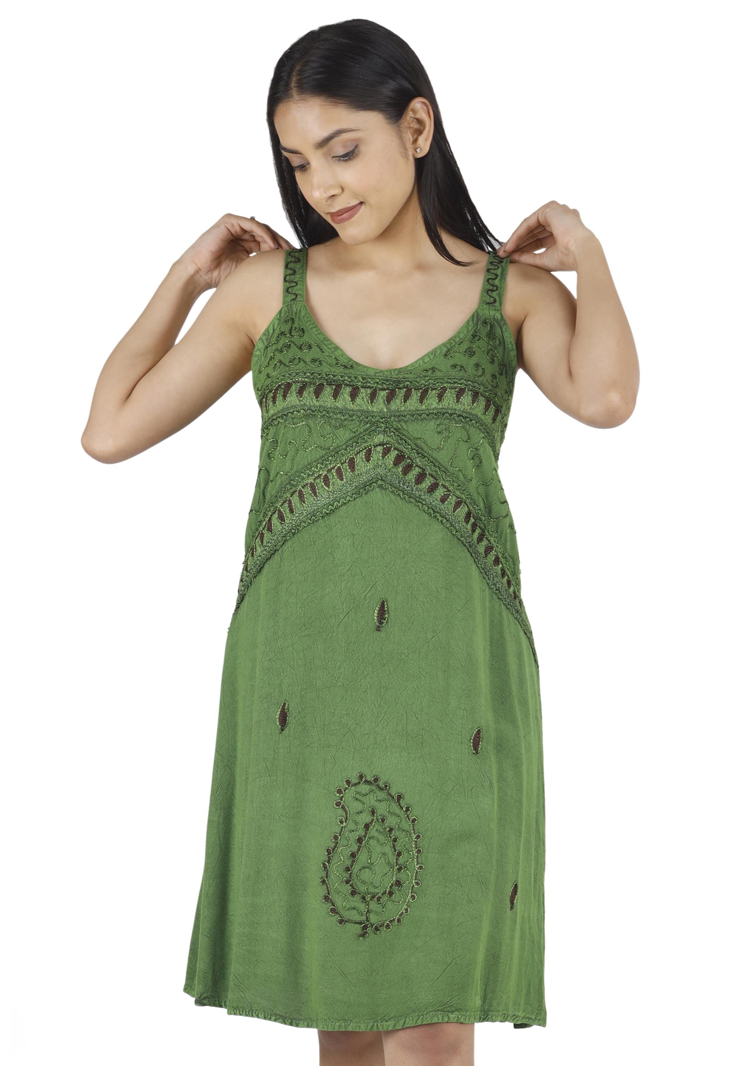 alternative Midikleid Boho grün Design -.. 1 Minikleid Bekleidung Besticktes indisches Kleid, Guru-Shop