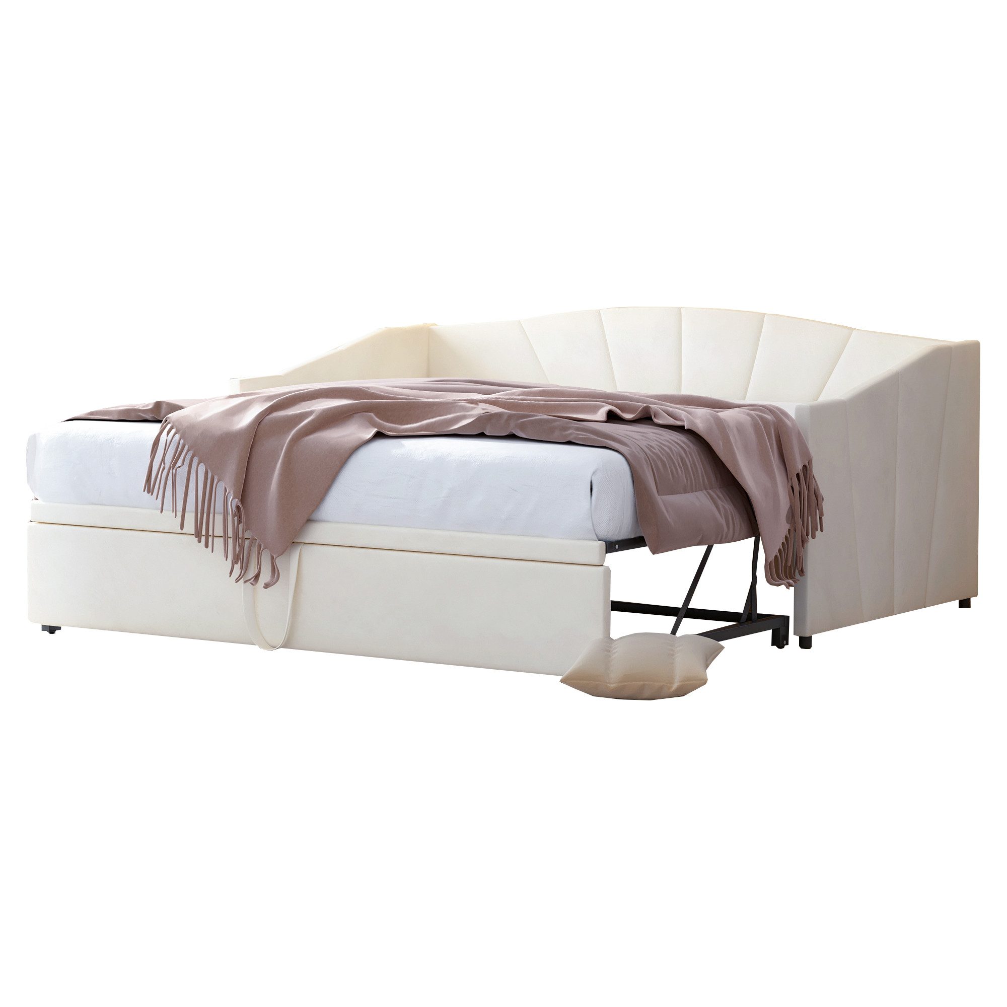 OKWISH Polsterbett Ausziehbares Schlafsofa Tagesbett (90/180*200 cm, mit Lattenrosten, Multifunktionsbett aus hautfreundlichem Samtstoff), Ohne Matratze