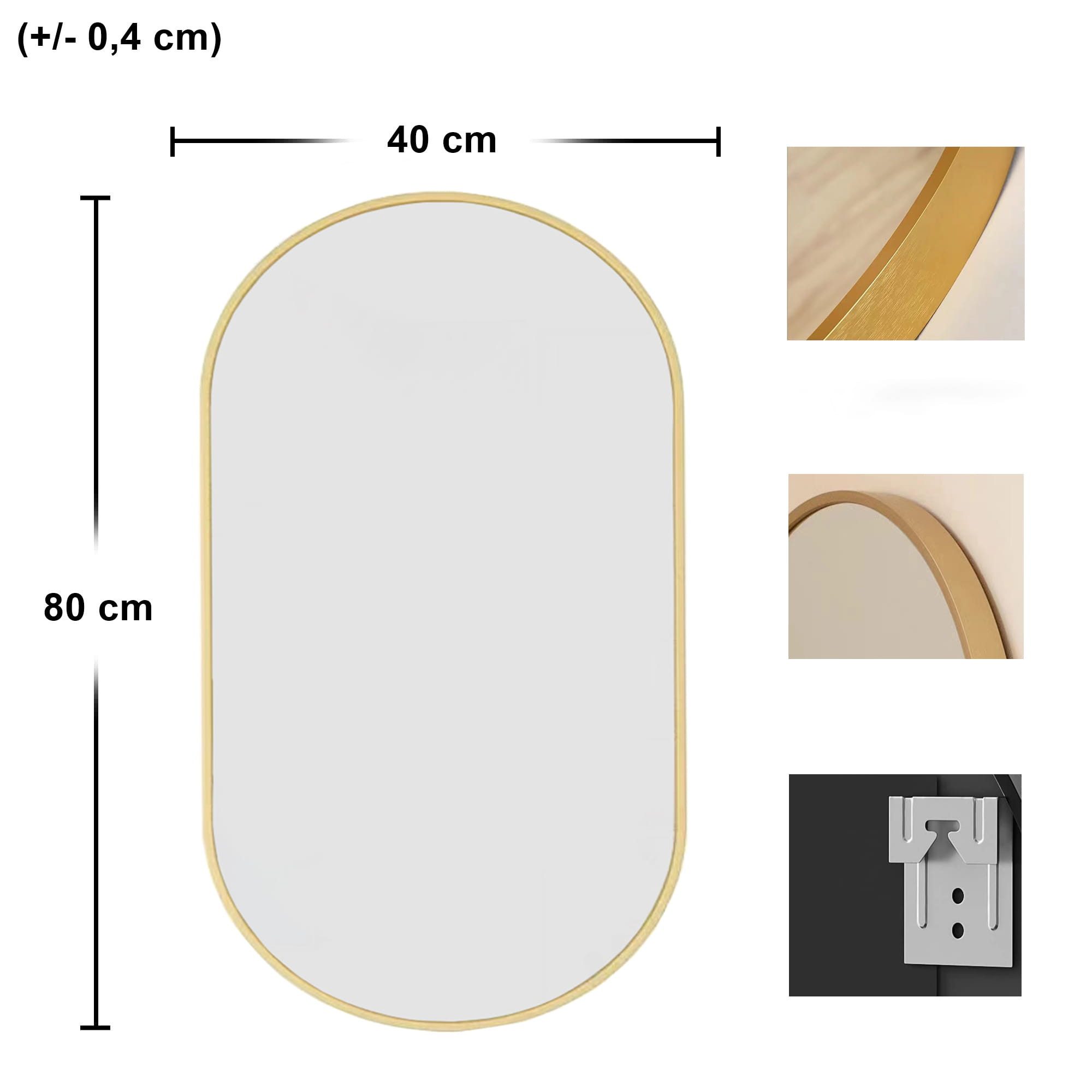 Best for Home Badspiegel Best For Home Ovaler Spiegel 80x40 cm – Gold, elegant & modern (Einzelstück, 1-St., Wandspiegel inkl), Ovaler Designspiegel, Goldrahmen, verzerrungsfreies Spiegelglas