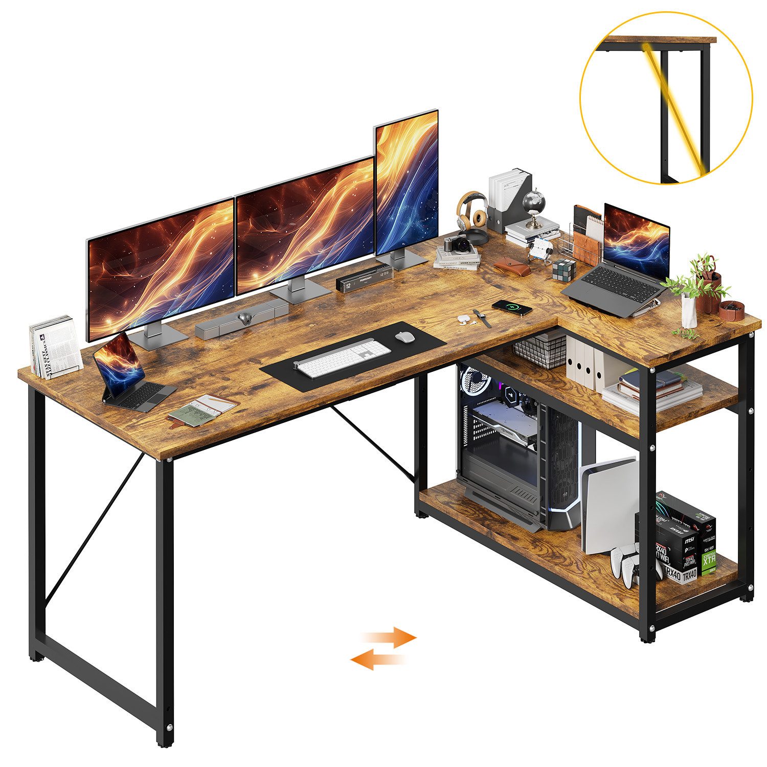 HOMALL Eckschreibtisch 100/120L Form mit Ablagefächern, 2 Tier DIY Lagerregalen Computertisch (L-formiger Schreibtischumit Regal,100/120/140/160cm,Geeignet fur Burotisch, Arbeitszimmer, Schlafzimmer), Schreibtisch,PC Tisch,Heimbüro