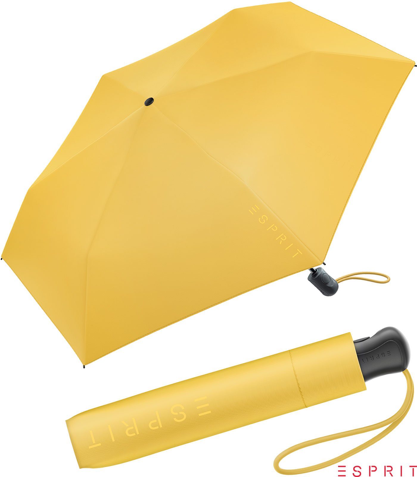 Esprit Taschenregenschirm Damen Easymatic Slimline Auf-Zu Automatik HW 2022 - mimosa, leicht, stabil, in den neuen Trendfarben gelb