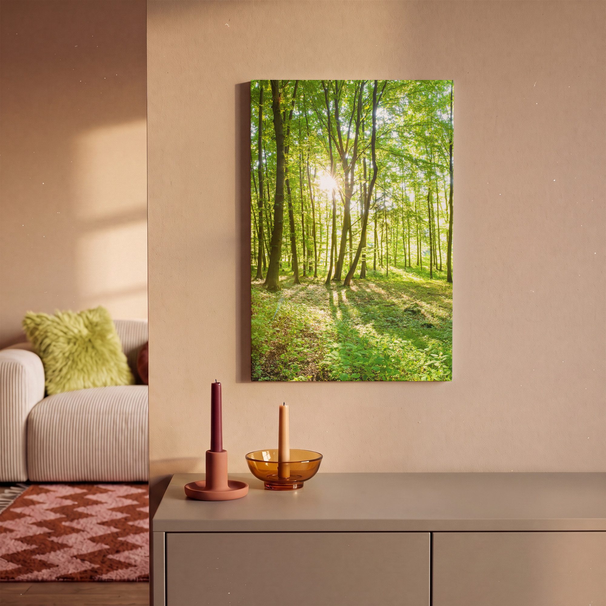 OneMillionCanvasses® Leinwandbild Natur - Bäume - Wald - Grün - Sonnenlicht, Fotodruck (1 St), Leinwand Bilder Klein, Wand Dekoration Aesthetic 30x20 cm – Bild 2 von 5