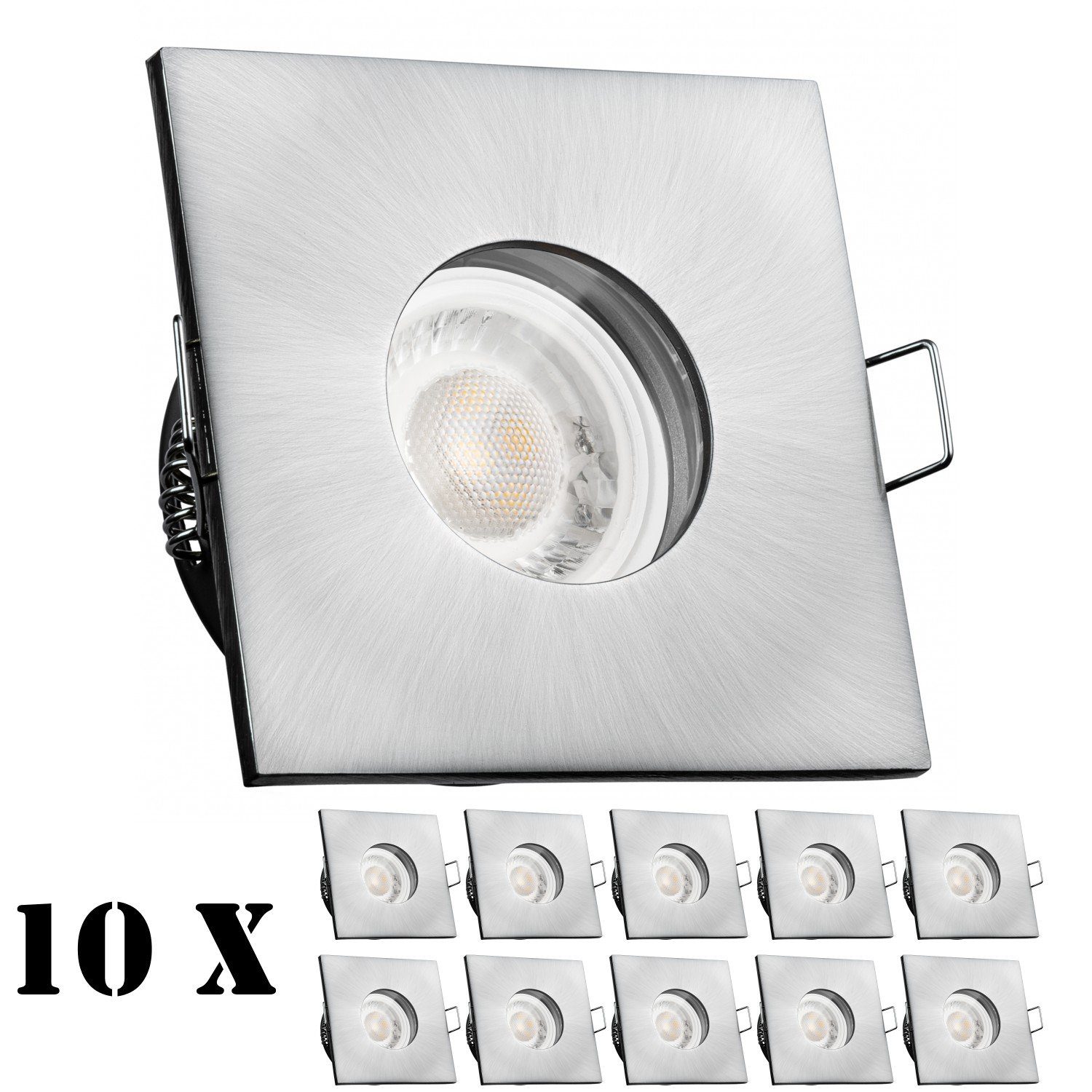 LEDANDO LED Einbaustrahler 10er IP65 LED Einbaustrahler Set extra flach in edelstahl / silber geb
