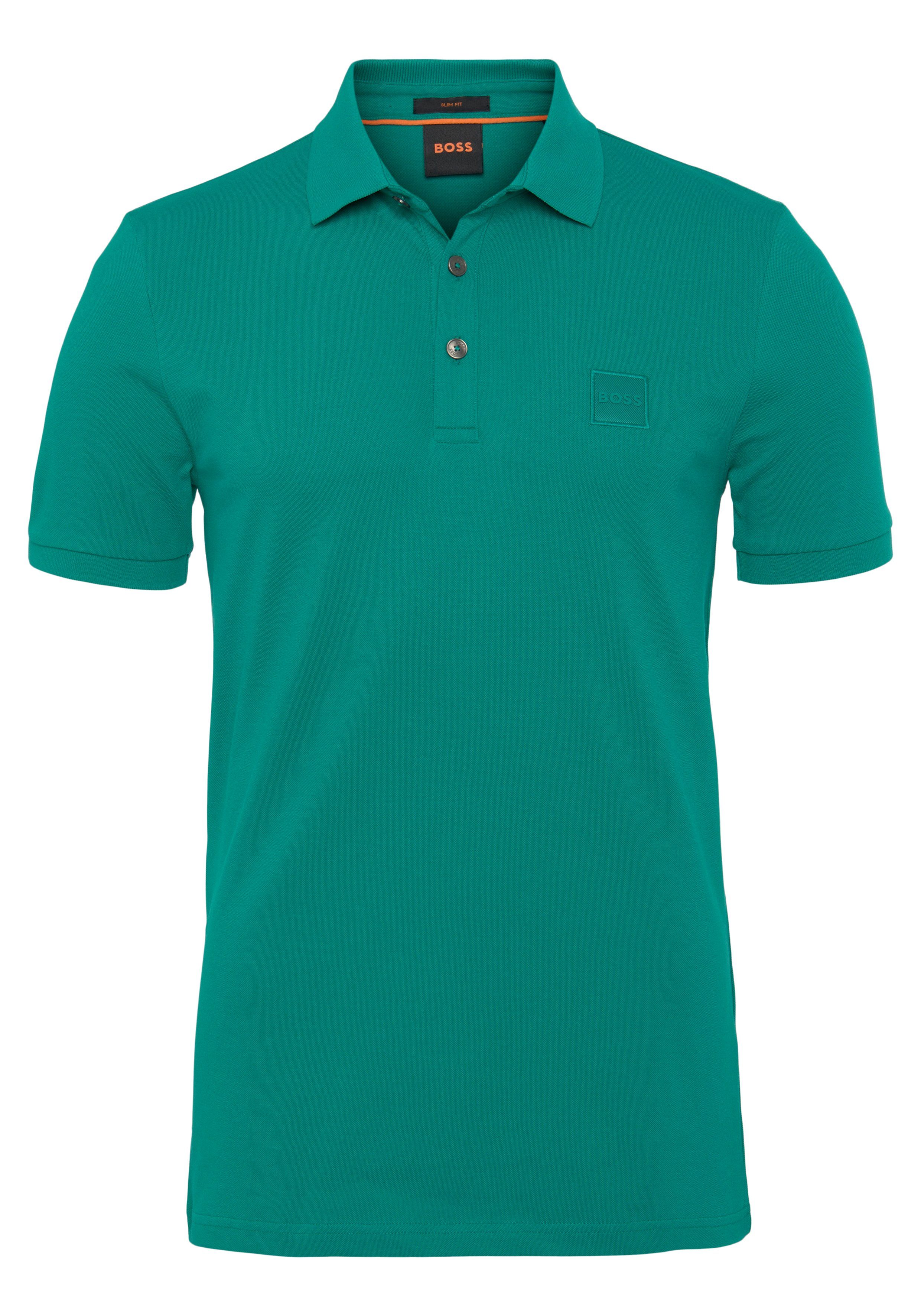 Green Poloshirt BOSS Passenger BOSS von Logo-Patch mit Dark ORANGE dezentem