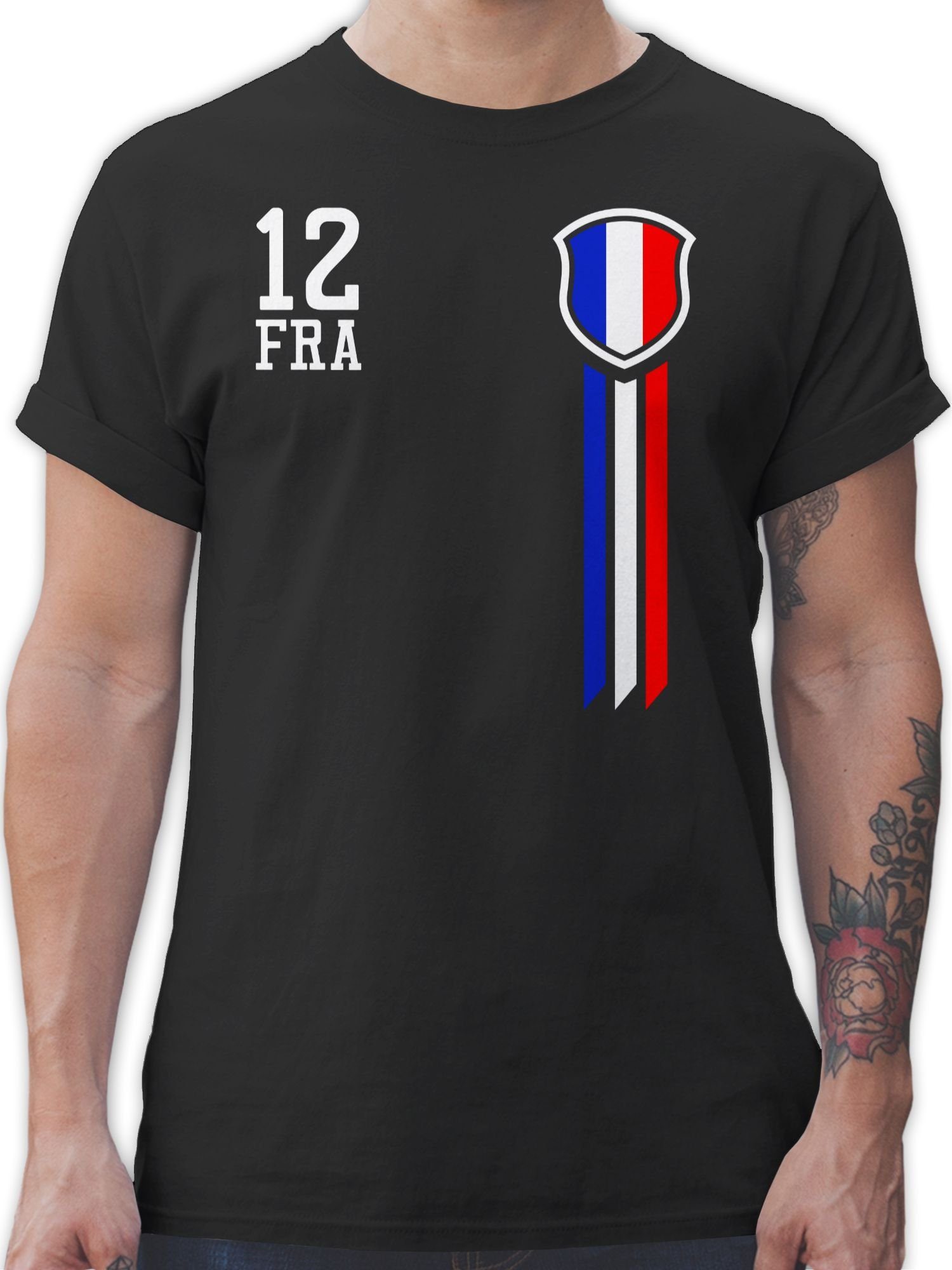 Shirtracer T-Shirt 12. Mann Frankreich Fanshirt Fussball EM 2024 3 Schwarz