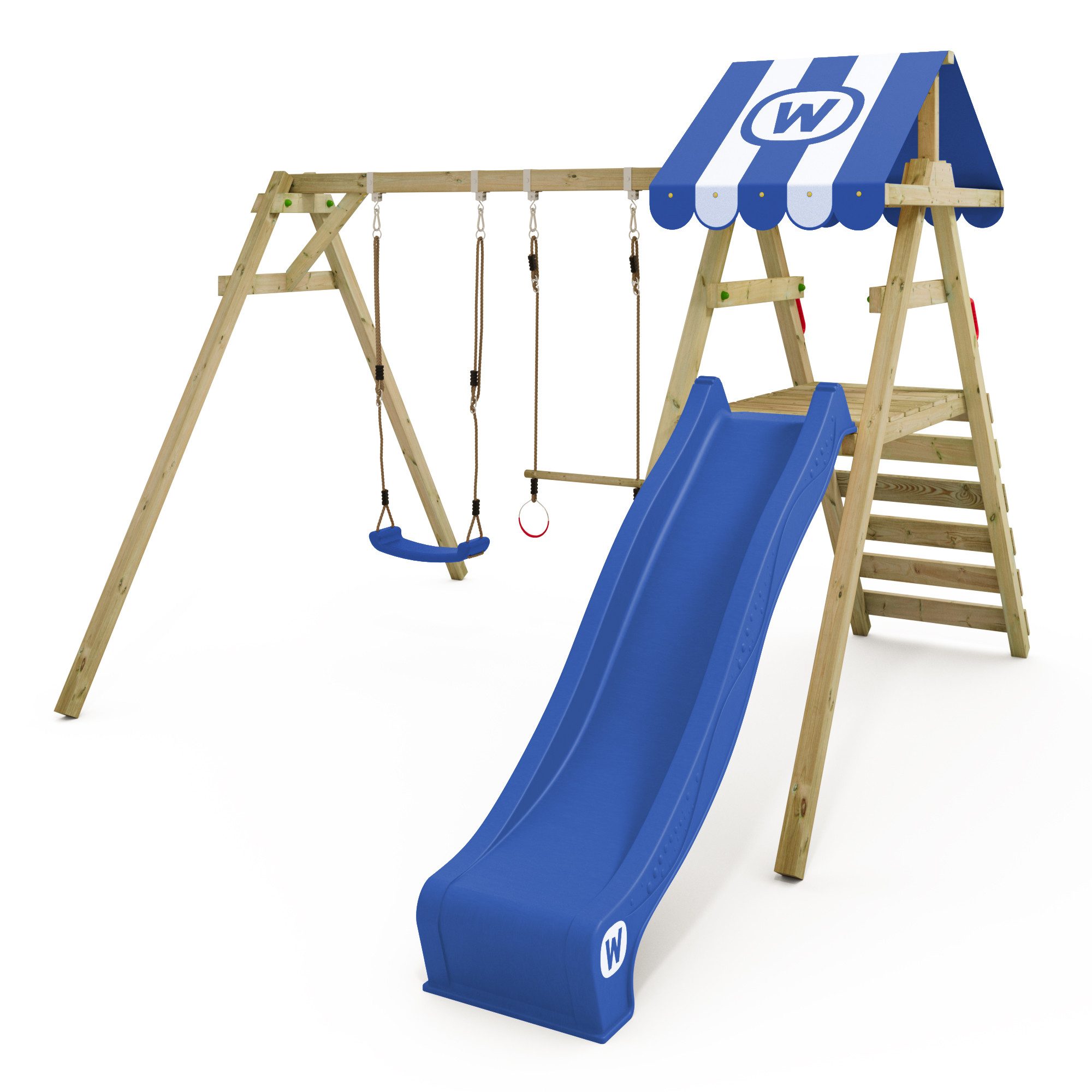 Wickey Doppelschaukel Smart Ace – Gartenschaukel mit Wellenrutsche, Trapez & Spiel-Dach, (Outdoor-Schaukel mit Turnringen & Trapez für sportliche Abenteuer, Schaukel-Kletter-Kombinatio förderlich für Gleichgewicht & Motorik), Kreative Kinderschaukel mit 10-Jahren Garantie*
