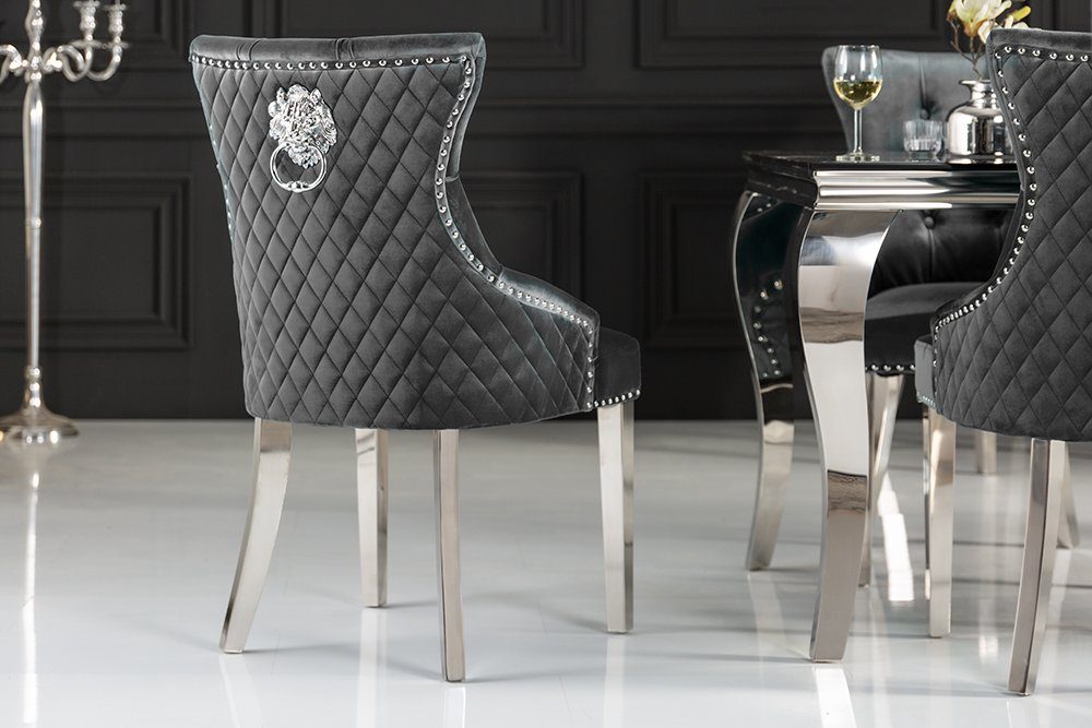 riess-ambiente Polsterstuhl CASTLE DELUXE grau/silber - Samt, Edelstahl, Löwenkopf-Griff (Einzelartikel, 1 St), glamouröser Stuhl mit Nieten - ideal für Deinen  – Bild 4 von 5