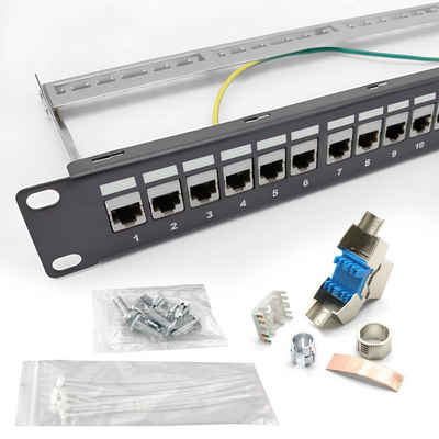 ARLI Patchpanel 19" inkl. 24x Cat8.1 Keystone Patchfeld Jack Modular Netzwerk-Patch-Panel (24 Ports, CAT 8.1, Cat7, CAT 6a, T568A, T568B, Keystone Modul, 1,00 HE, Set Kabelmanagement Erdung)