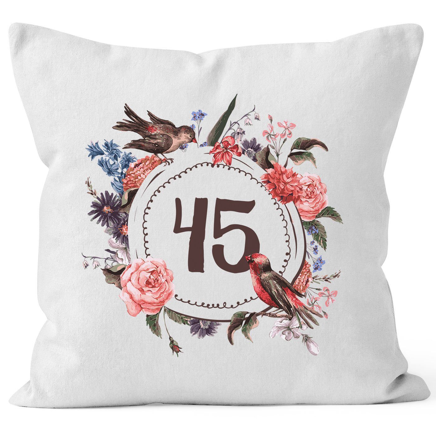 MoonWorks Dekokissen Kissen-Bezug Geburtstag 45 {45_ausgeschrieben} Geschenk-Kissen Blumen