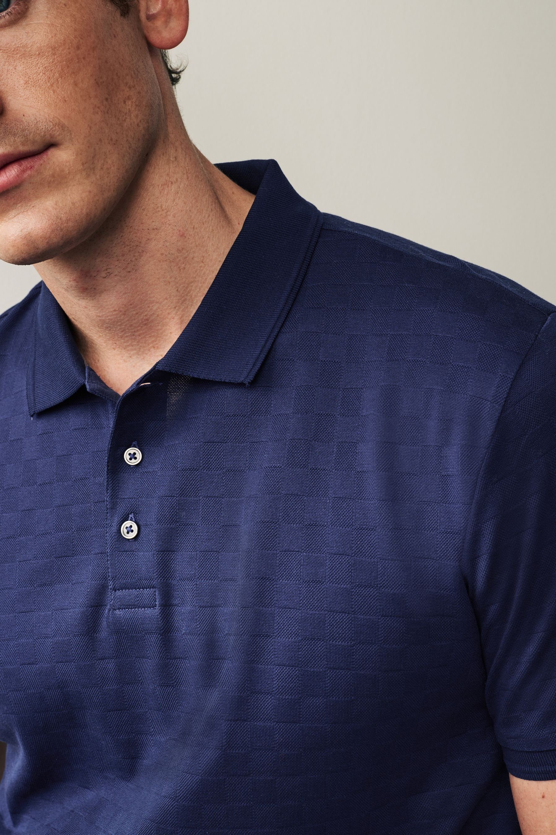 (1-tlg) Polo-Shirt Poloshirt Navy Strukturiertes Rich Next Blue