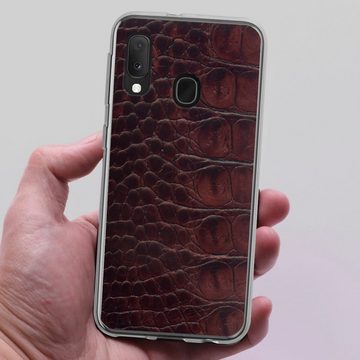DeinDesign Handyhülle Krokodil Leder Animalprint Croco dark brown, Samsung Galaxy A20e Silikon Hülle Bumper Case Handy Schutzhülle