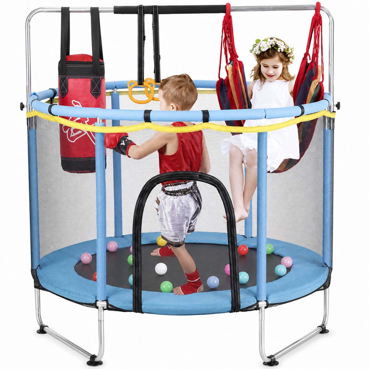 Kindertrampolin Kinder Trampolin mit Sicherheitsnetz,Turnstange, Innen-/Außenbereich