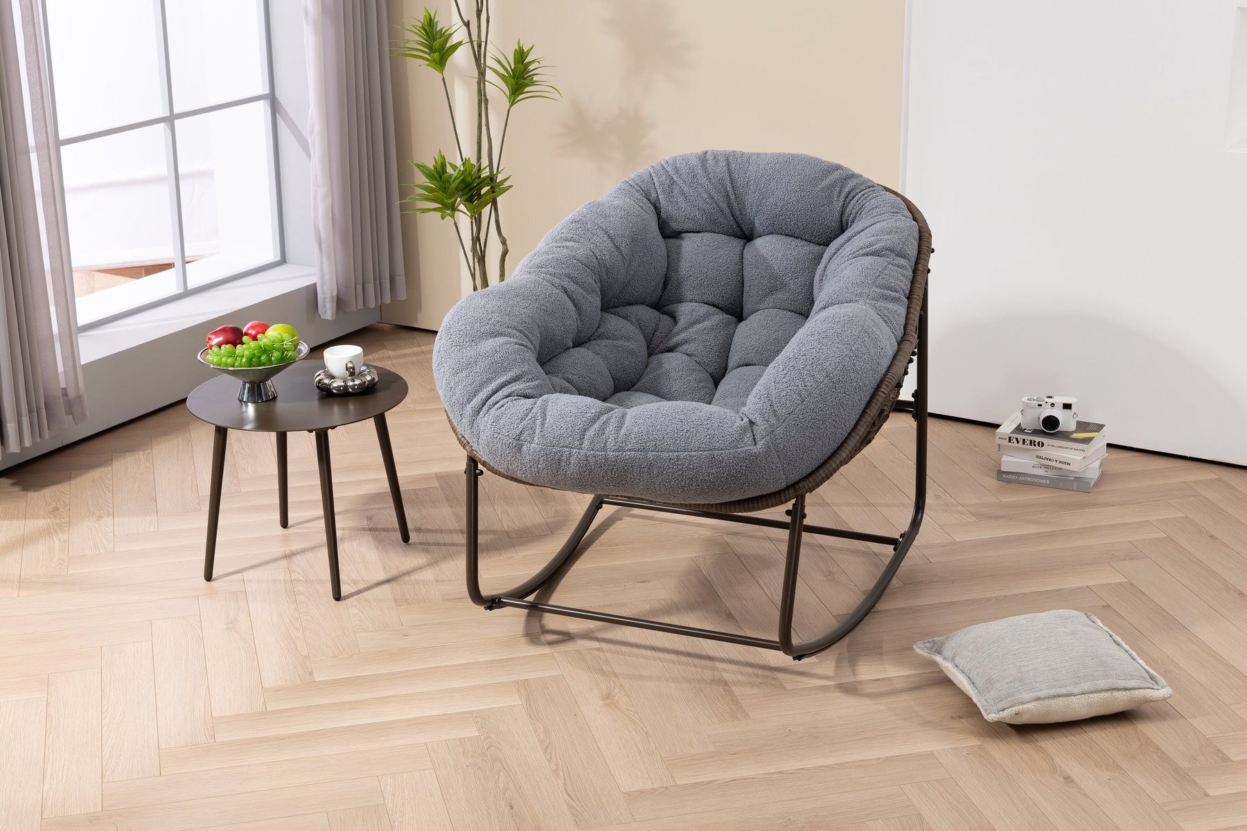 Odikalo Schaukelstuhl Chaiselongue Sonnenliege Gartenstühle Relaxsessel mit Kissen (Outdoor Rattan Polsterte Sitzschaukel mit Lehne für Vordereingang Wohnzimmer Patio Garten Übergroßes Design mit 113 kg Tragfähigkeit Robuster Stahlrahmen mit Pulverbeschichtung)