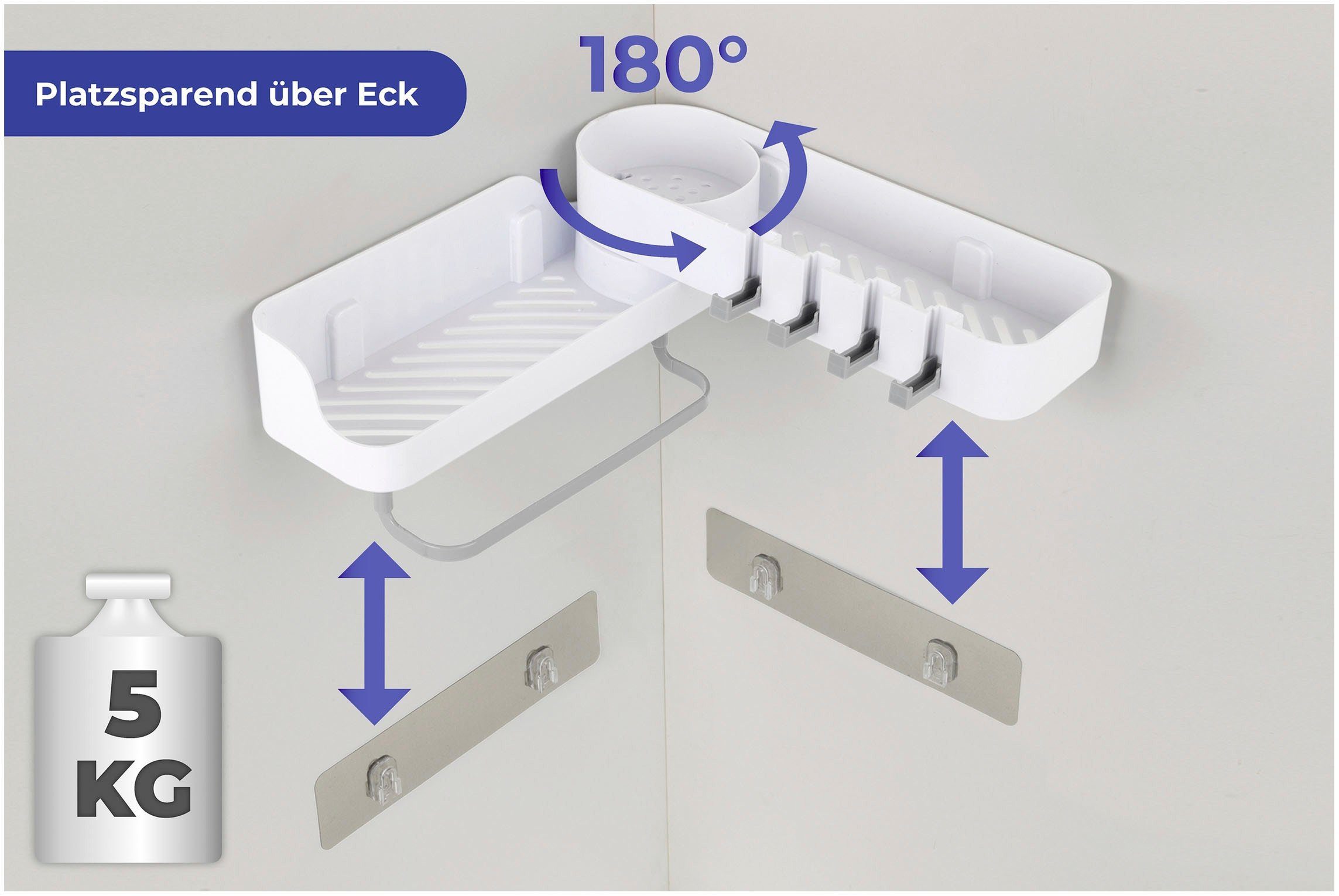 Eck-Aufbewahrungscaddy, Maximex drehbar zum 180° Kleben, Badregal