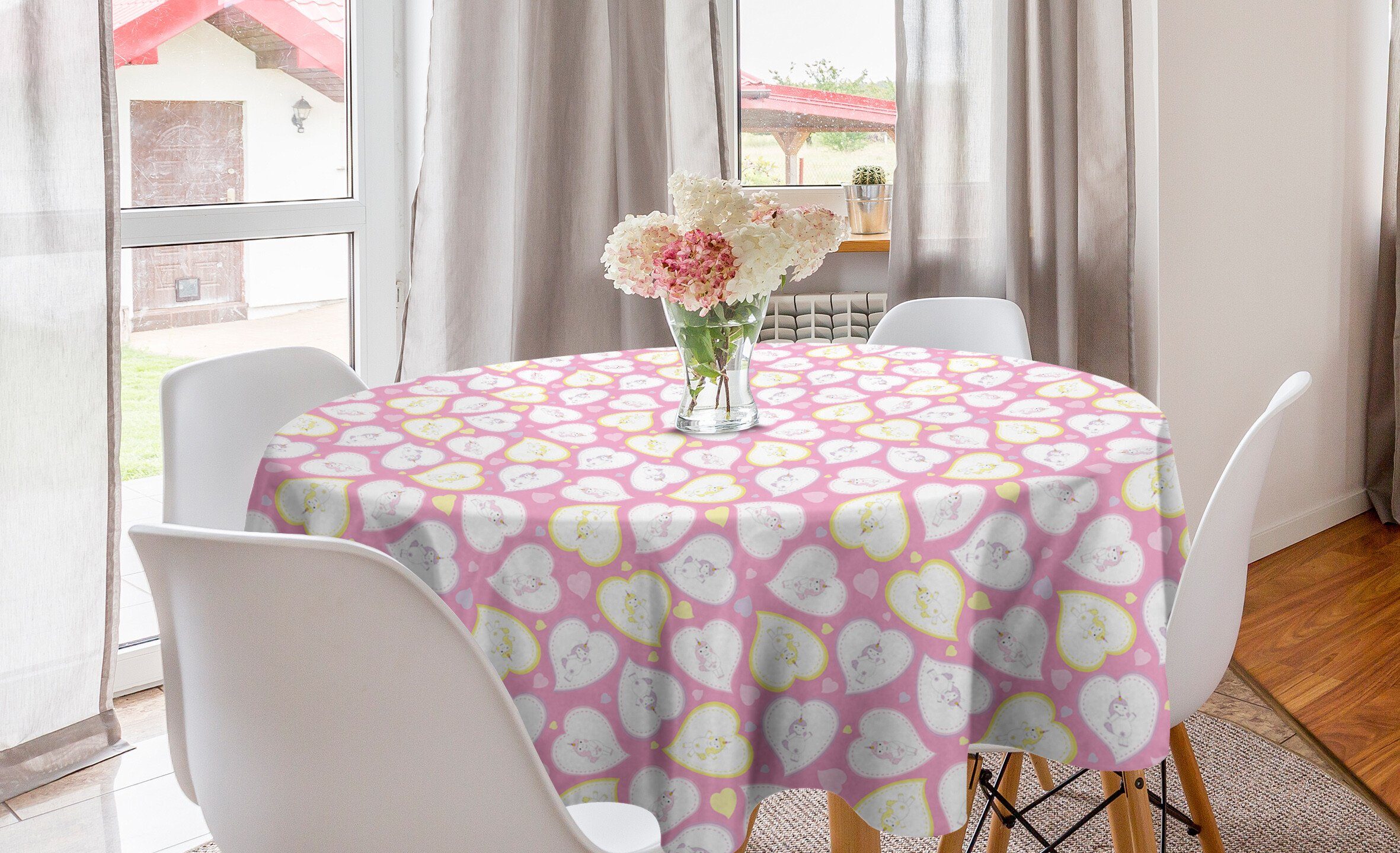 Abakuhaus Tischdecke Kreis Esszimmer Pattern Tischdecke Romantisch für Childish Unicorns Küche Abdeckung Dekoration