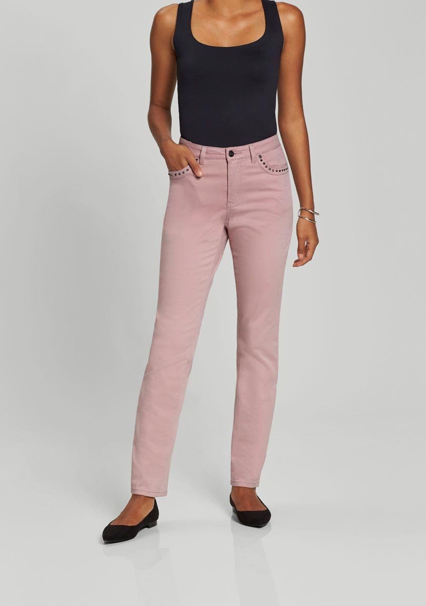 CRéATION mit L L rosé Stretch-Jeans creation Stretchtwill-Jeans Nieten, Damen