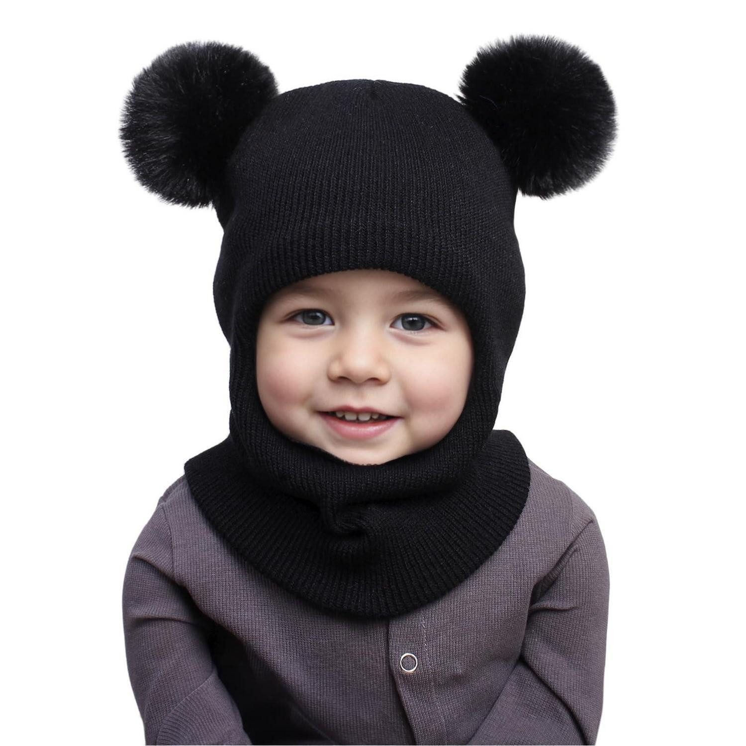 LuxusKollektion Sturmhaube Wintermütze Baby Kinder Sturmhaube Thermo Strickmütze Schwarz