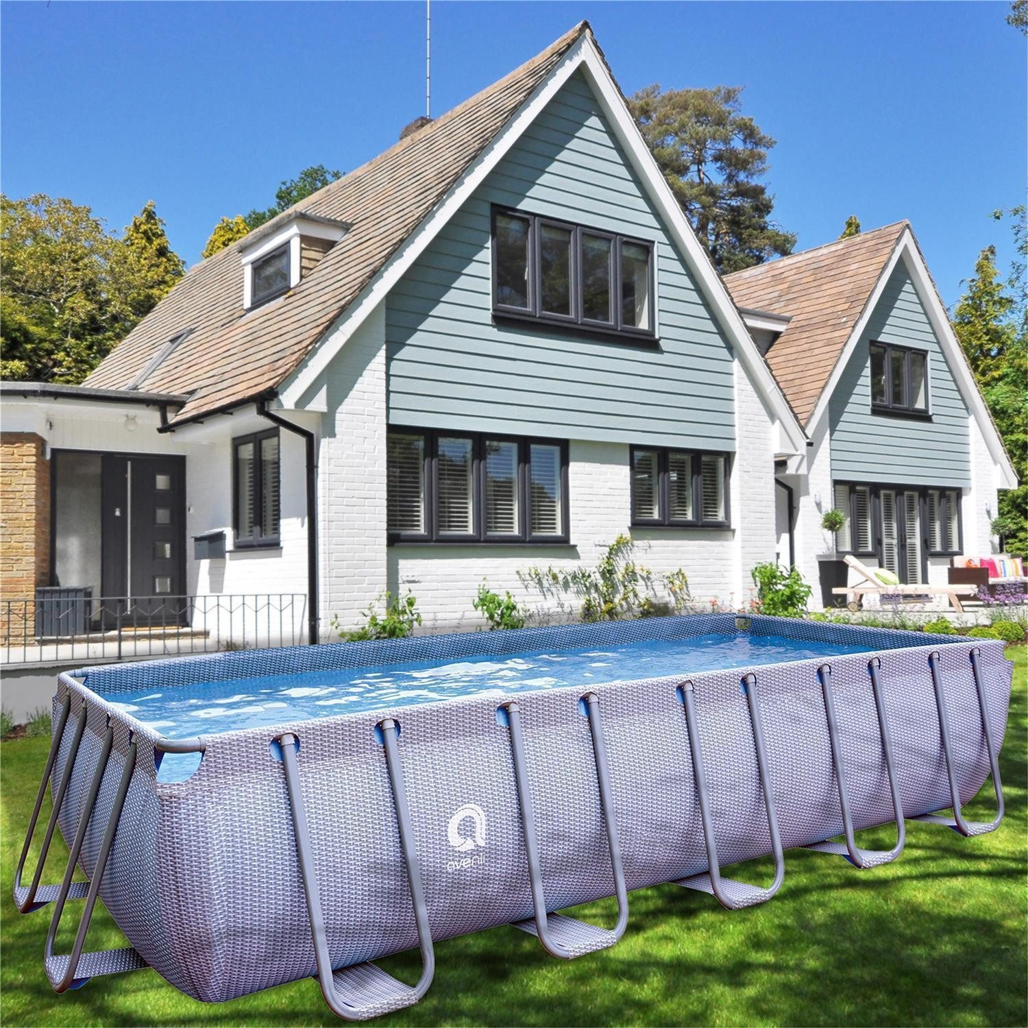 Avenli Frame Stahlrahmenpool Rechteckig 540 x 250 x 100 cm Grau mit Sicherh günstig online kaufen