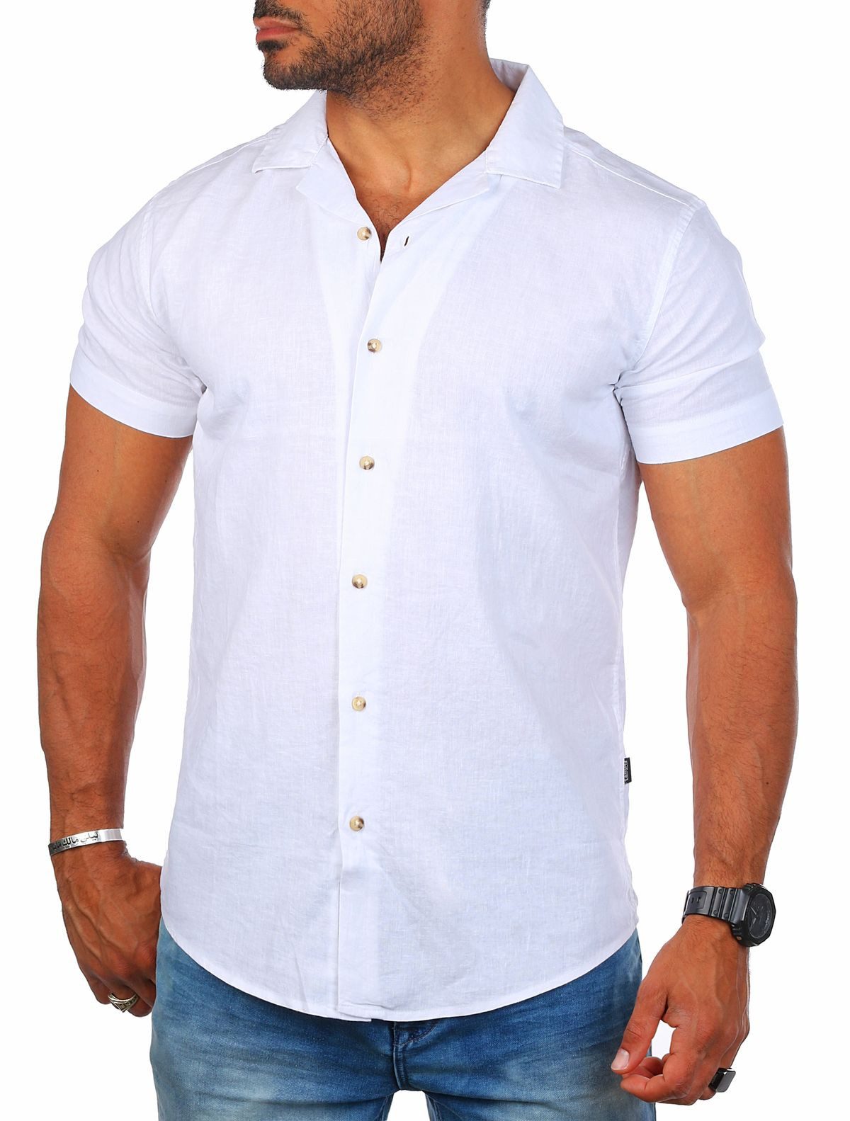 Kurzarmhemd Herren Leinen Baumwoll Mix Casual Hemd 9212