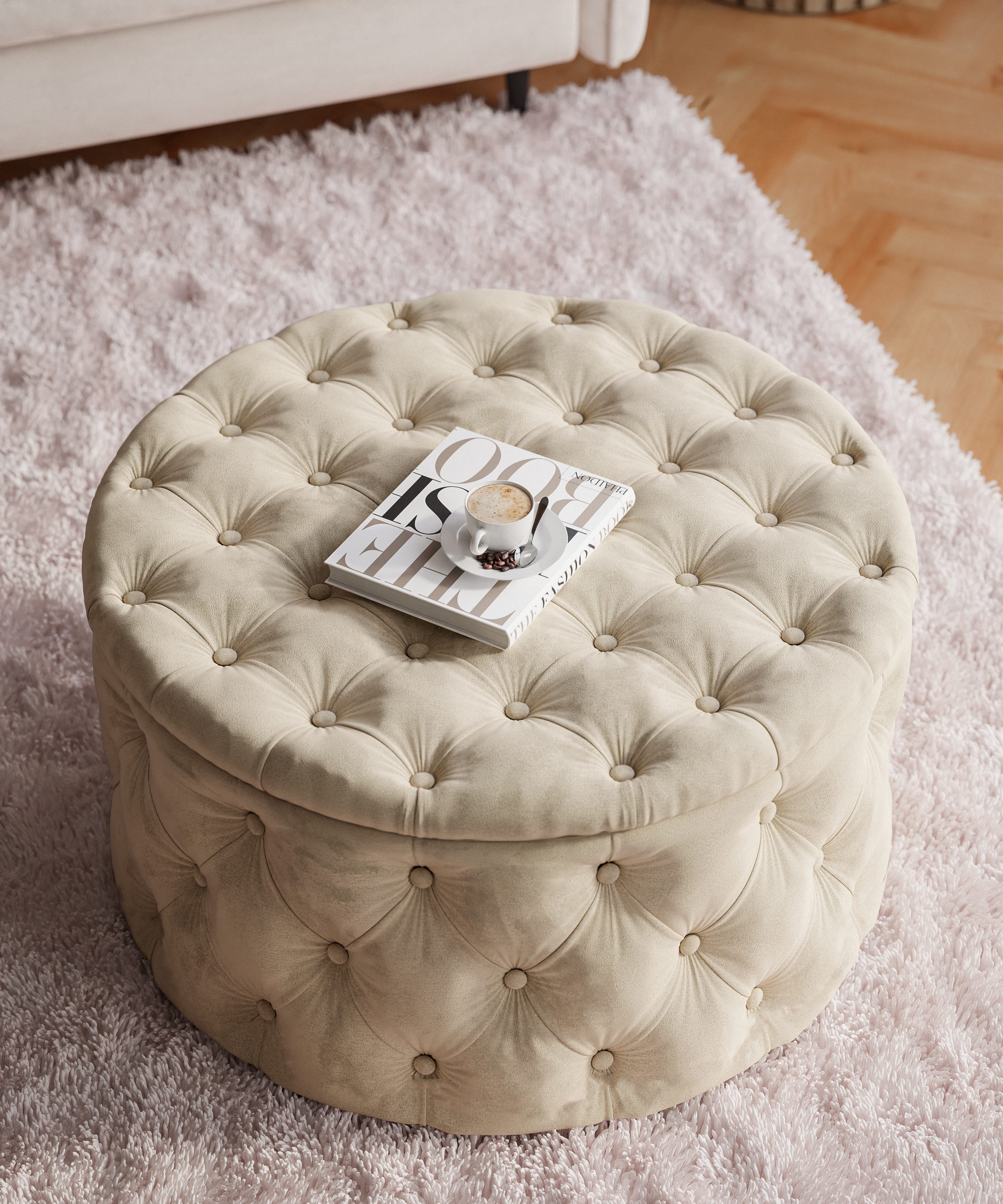 Lookway Hocker CHESTERFIELD runder gesteppter mit Staufach (1x Hocker), Durchmesser: ø70 cm – Bild 5 von 5