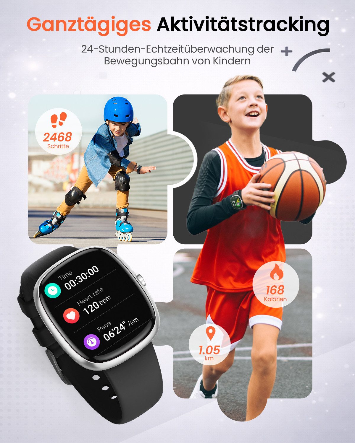 SWGOTA Smartwatch Kinder für Jungen und Mädchen 5-16 Jahren mit Telefon, IP68 Smartwatch (1,5 Zoll), Smartwatch für Kinder mit 20 Sportmodi/Herzfrequenz/Schlafmonitor, Kinder Smartwatch Schrittzähler, Wecker, Geschenk für Kinder