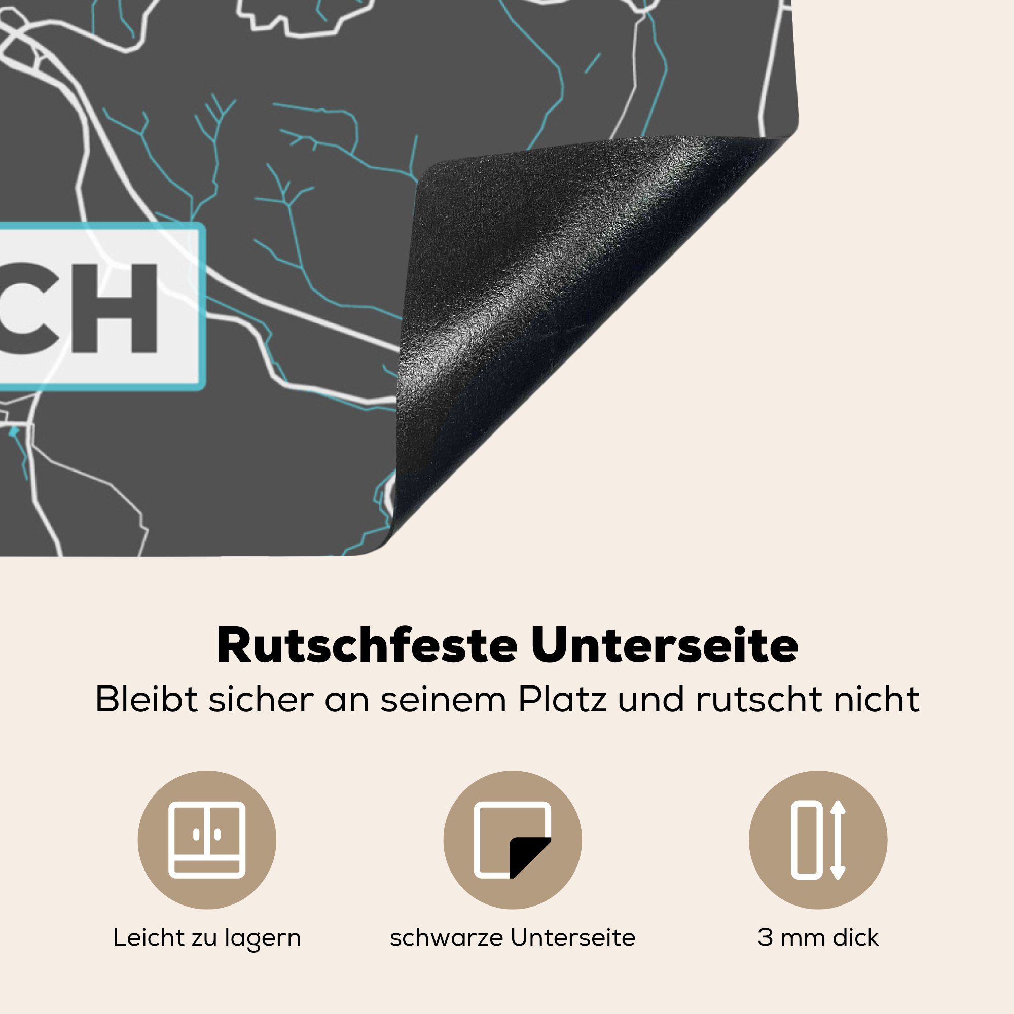 MuchoWow Herdblende-/Abdeckplatte Lörrach - Stadtplan - für - küche (1 78x78 Blau tlg), cm, Ceranfeldabdeckung, Karte Deutschland, Vinyl, Arbeitsplatte 