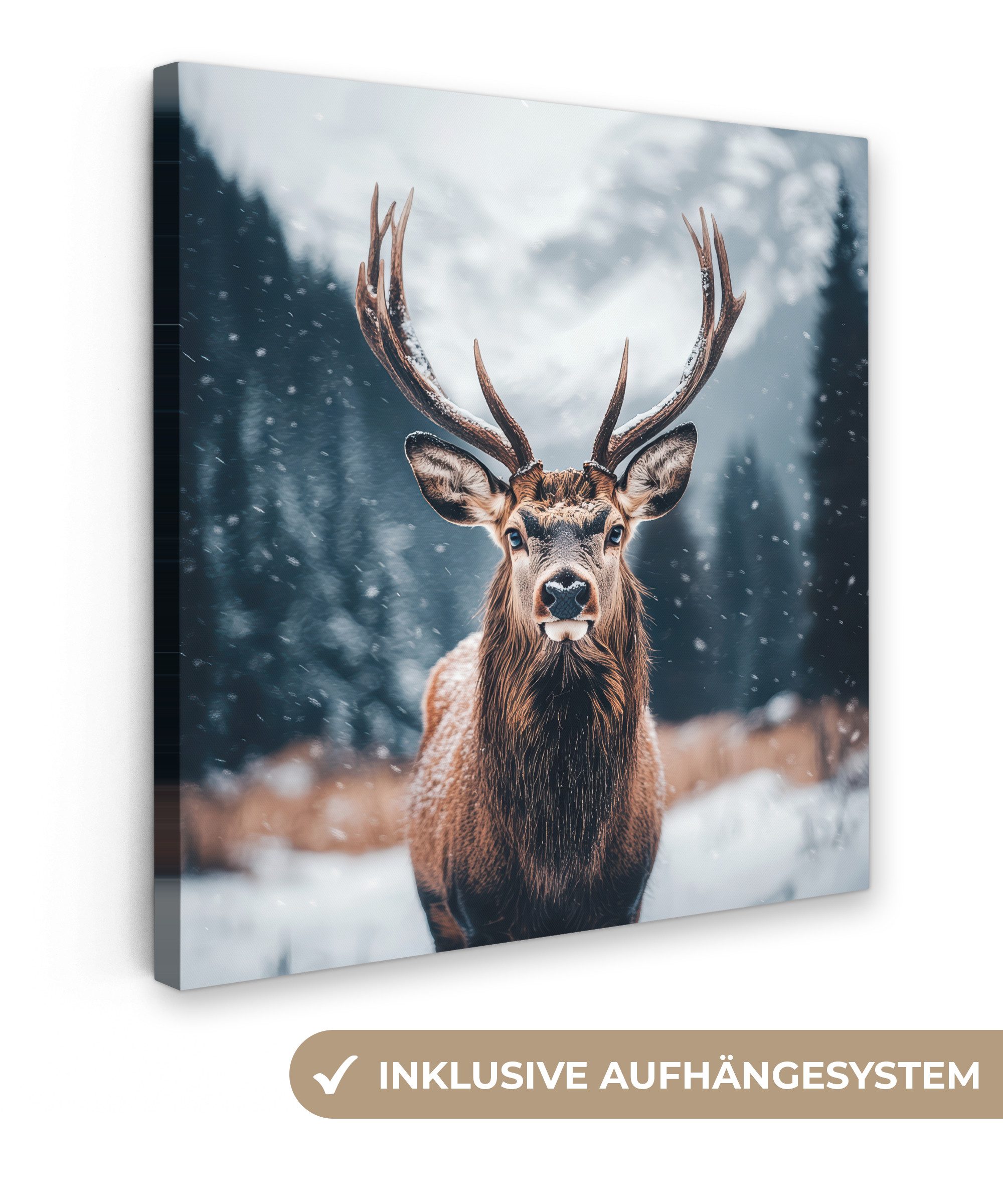 OneMillionCanvasses® Leinwandbild Hirsche - Tiere - Landschaft - Winter - S günstig online kaufen