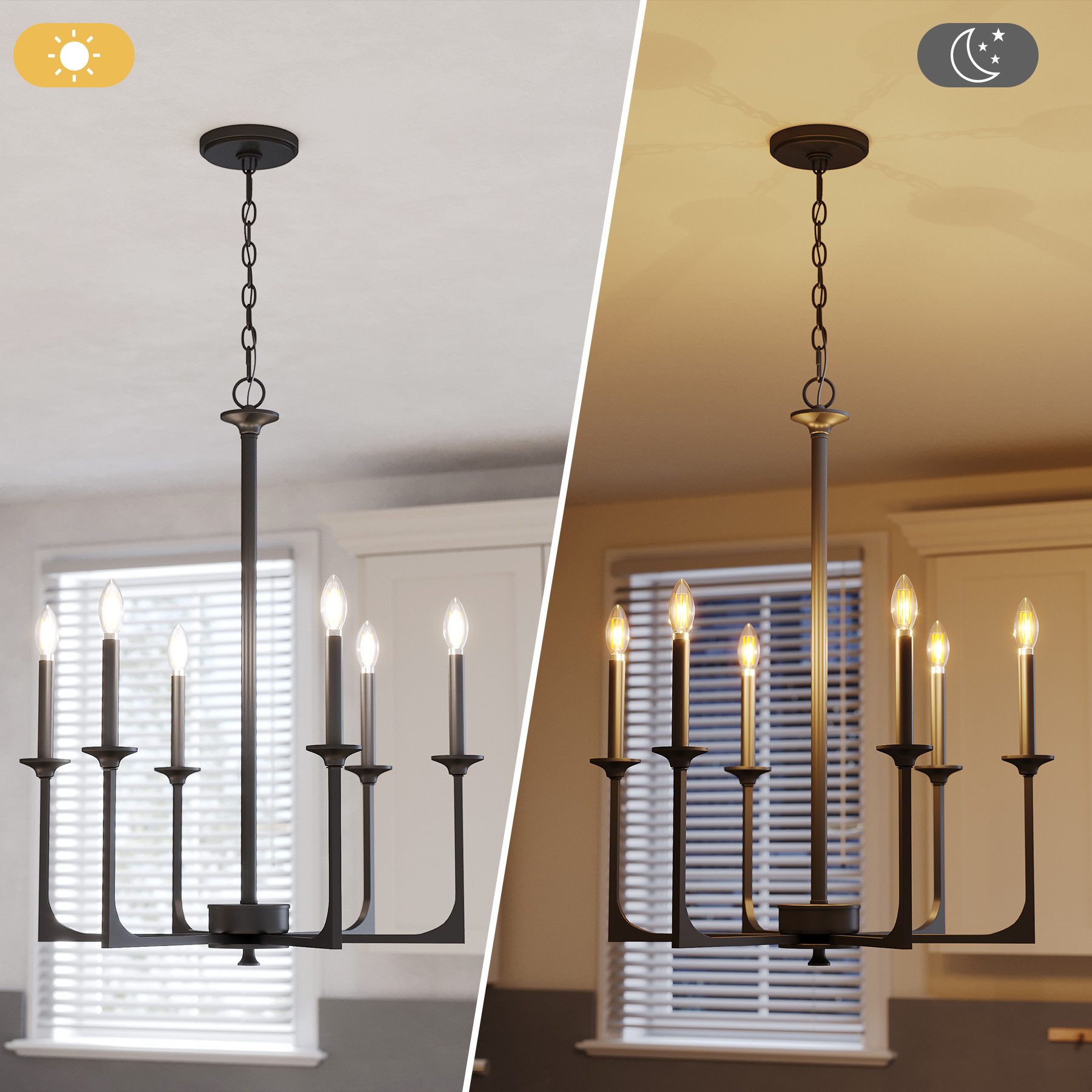 Tribesigns Hängeleuchte Wagenrad-Kronleuchter 72cm, 6x E14 (ohne Birnen), rustikal Deckenlampe, Metall, für Küche, Esszimmer, Hütte, Diele, Flur [Energy Class E – Bild 4 von 5