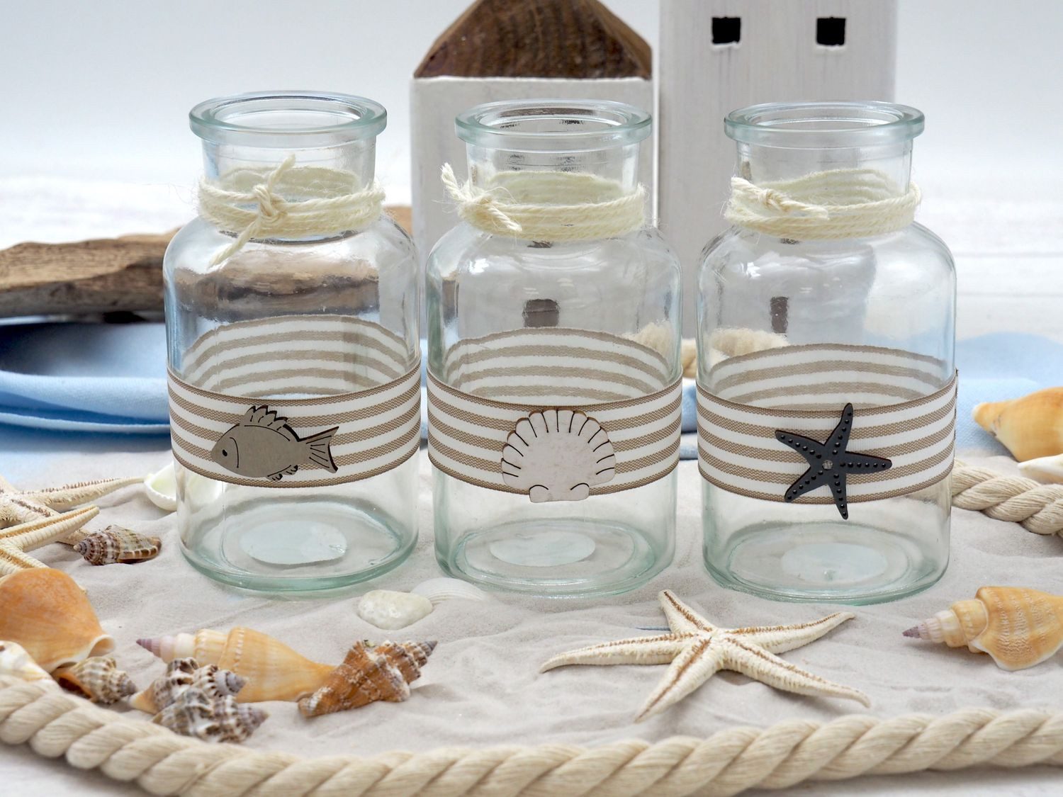 ZauberDeko Tischvase Vasen Maritim Creme Blau günstig online kaufen