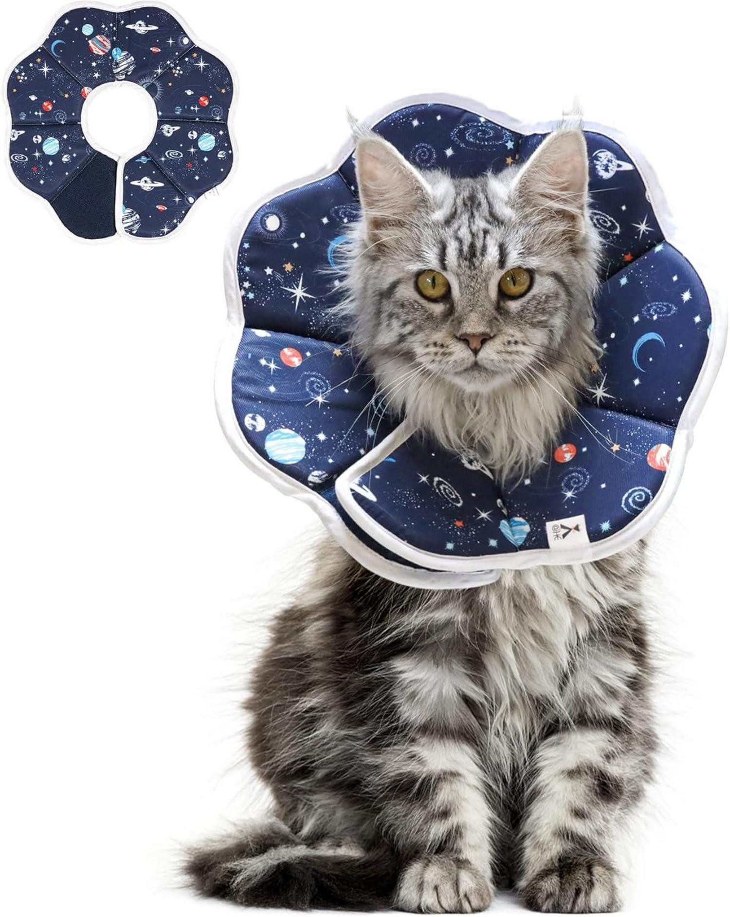 Schutzkragen Schützende Halskrause Katze Sternenhimmel-Muster, Weich Verstellbar