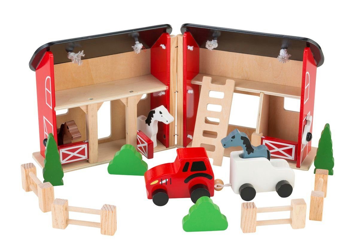 Coemo Puppenhaus, (möbliertes Puppenhaus Holz, 15-tlg), Pferdestall zum  Aufklappen online kaufen | OTTO