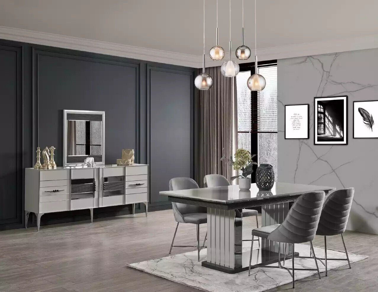 JVmoebel Essgruppe Luxus Esszimmertisch Stühle Essgruppe Holzmöbel Grau 5tl günstig online kaufen