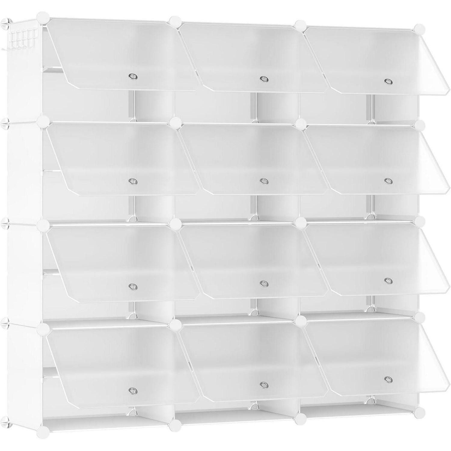 LuxusKollektion Schuhschrank Schuhregal 12 12 Fächern( 120 x 30 x 120 cm)  Weiß + Halbtransparent