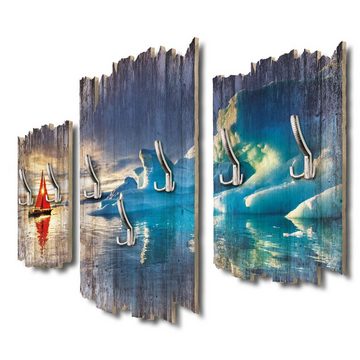 Kreative Feder Wandgarderobe Rotes Segelboot, Dreiteilige Wandgarderobe aus Holz