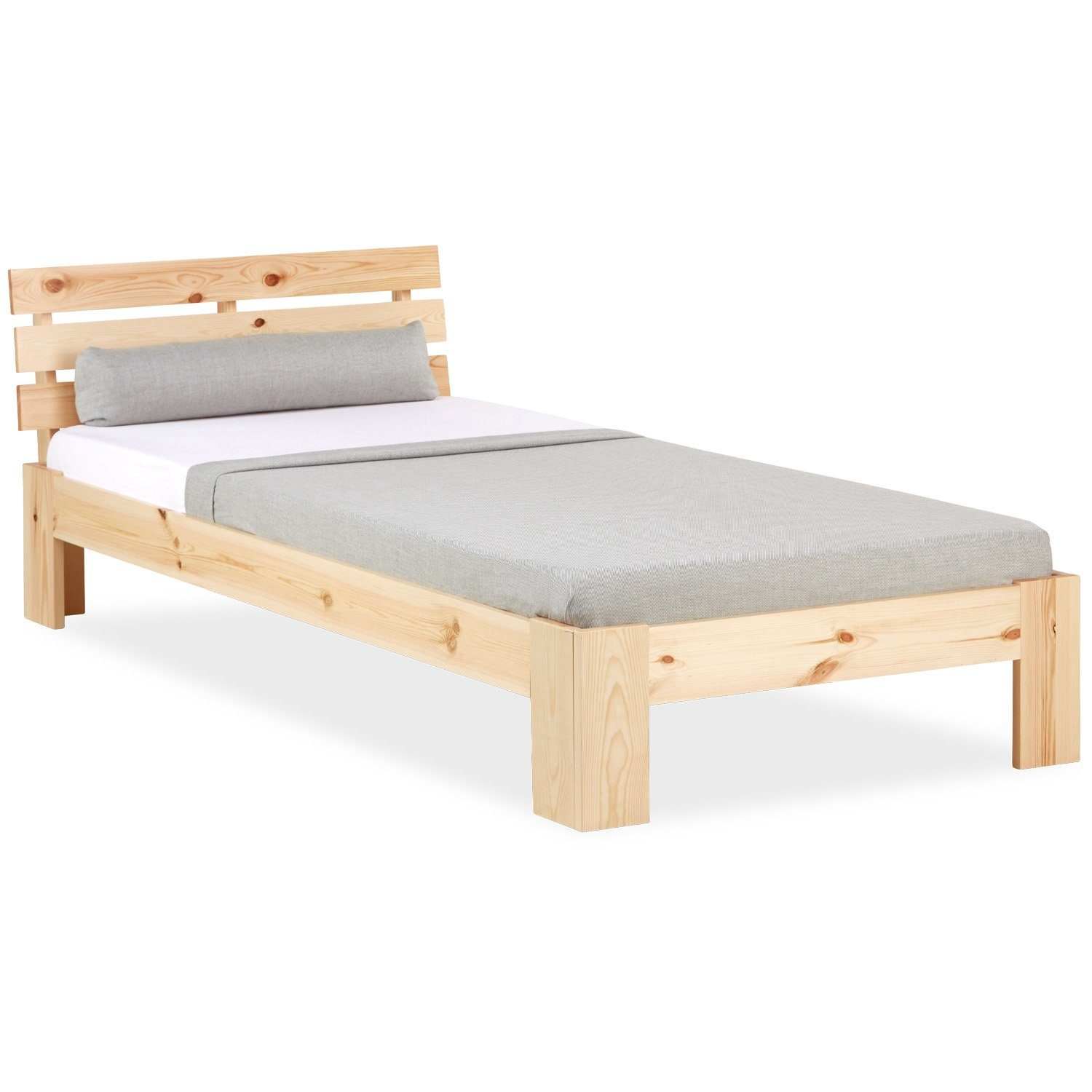 Homestyle4u Holzbett Einzelbett 90x200 Natur Futonbett Lattenrost Bett