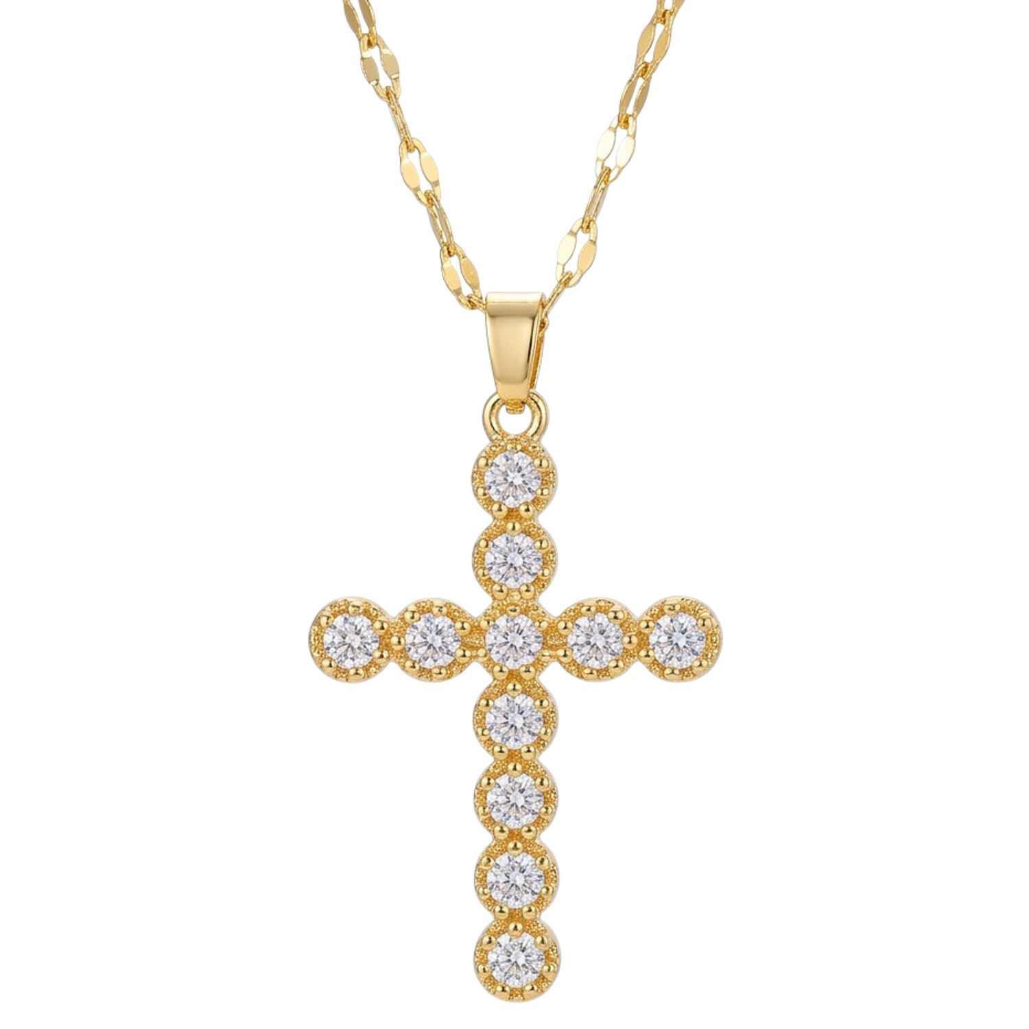 Kette mit Anhänger Damen Kreuz Gold Kristalle 40 cm
