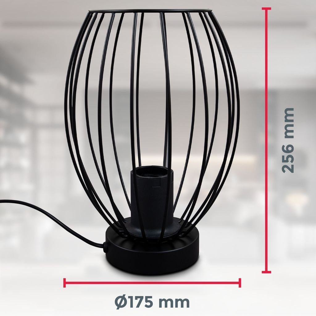 Tischlampe B.K.Licht - Kabelschalter Schwarz Metallschirm Leuchtmittel, Tischleuchte Industie-Design E27 Draht Nachttischlampe Höhe BKL1463, 25,6 1-flammig cm ohne