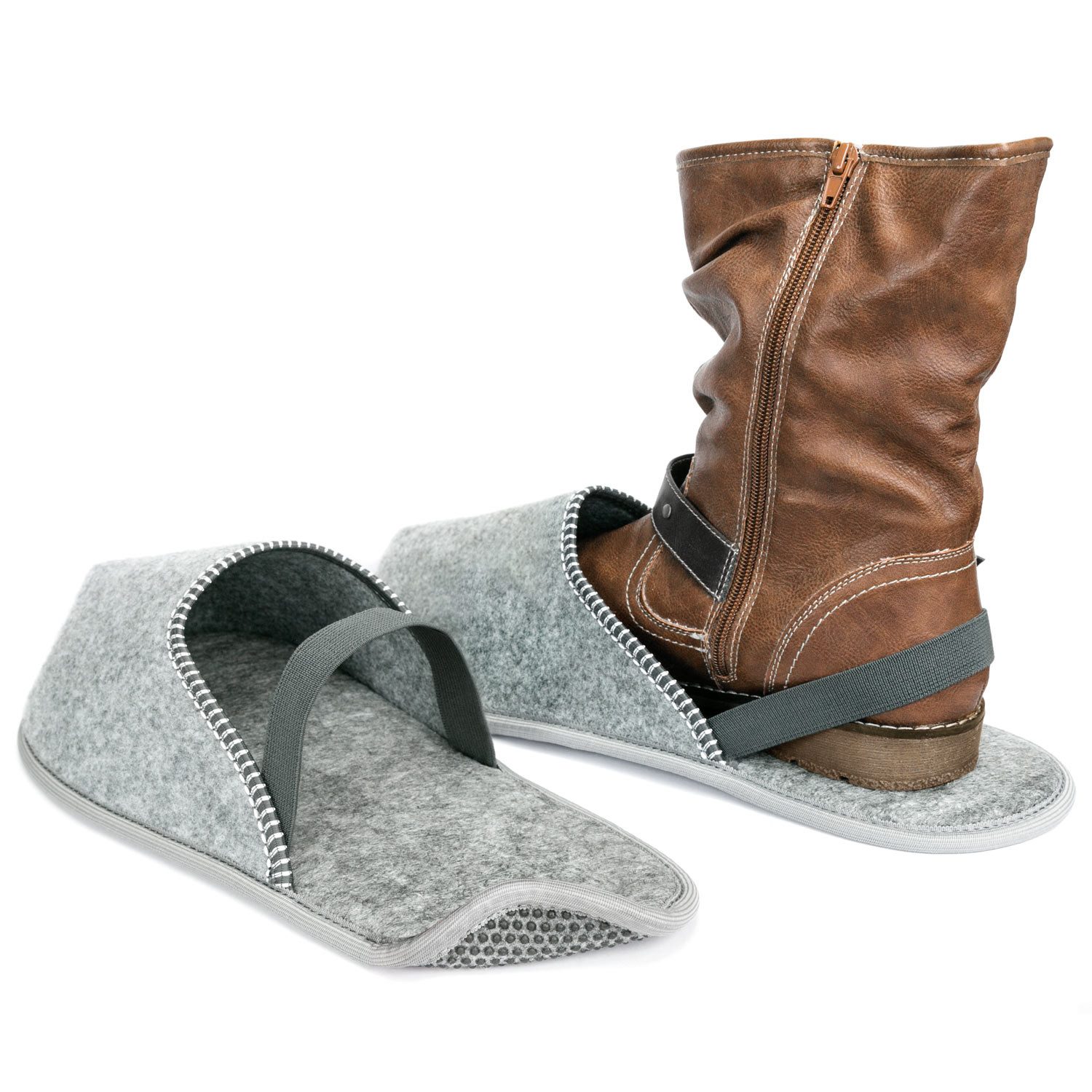 Metzker® Museumspantoffel Überschuh mit Filzsohle oder Nopppensohle Pantoffel 1 Paar Grau